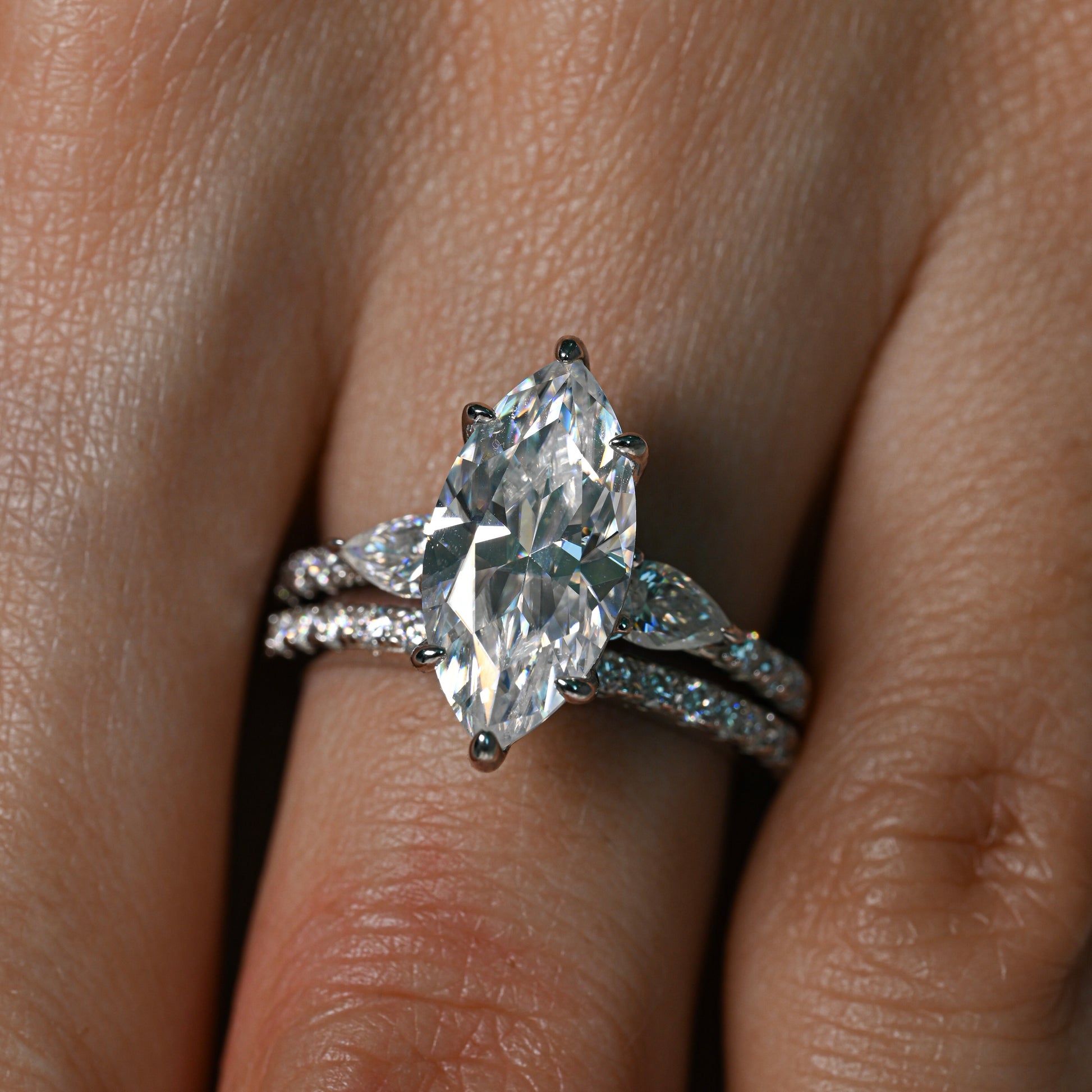 FATIMA 3 Carat Marquise Cut Moissanite Ring set in Sterling Silver