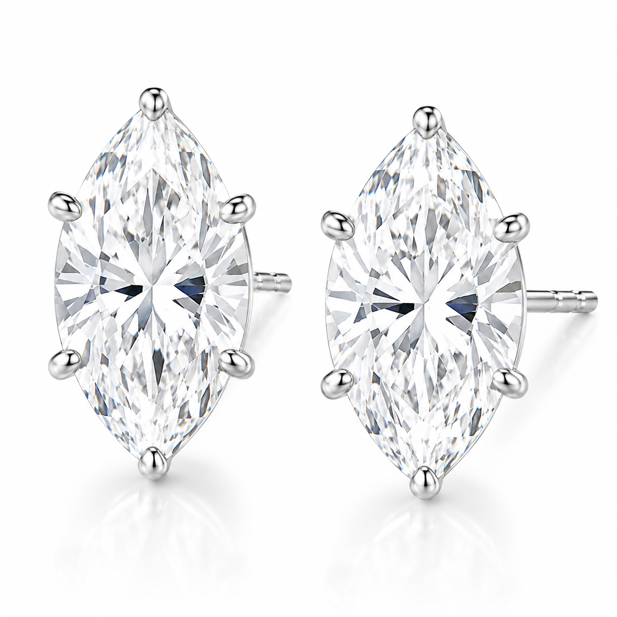 GABRIELLA Marquise Cut Moissanite Stud Earrings – 4 Carat Each