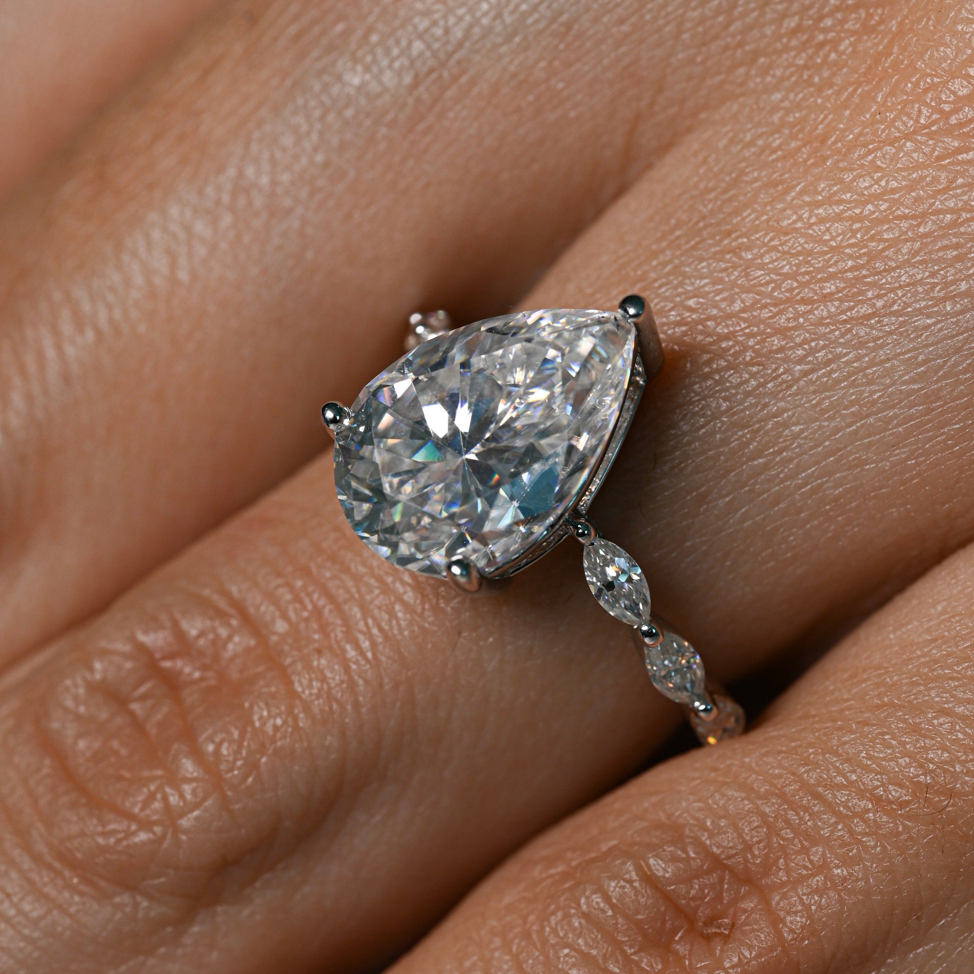 KAYLA 5 Carat Pear-Cut Moissanite Ring in Sterling Silver