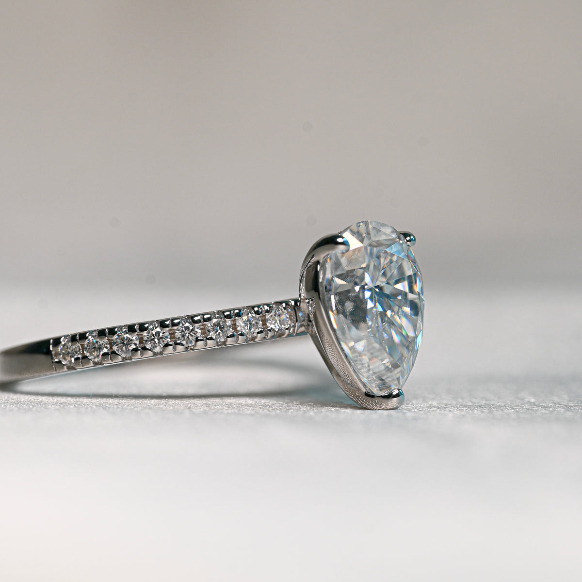CASSIE 2 Carat Pear-Cut Moissanite Ring in Sterling Silver