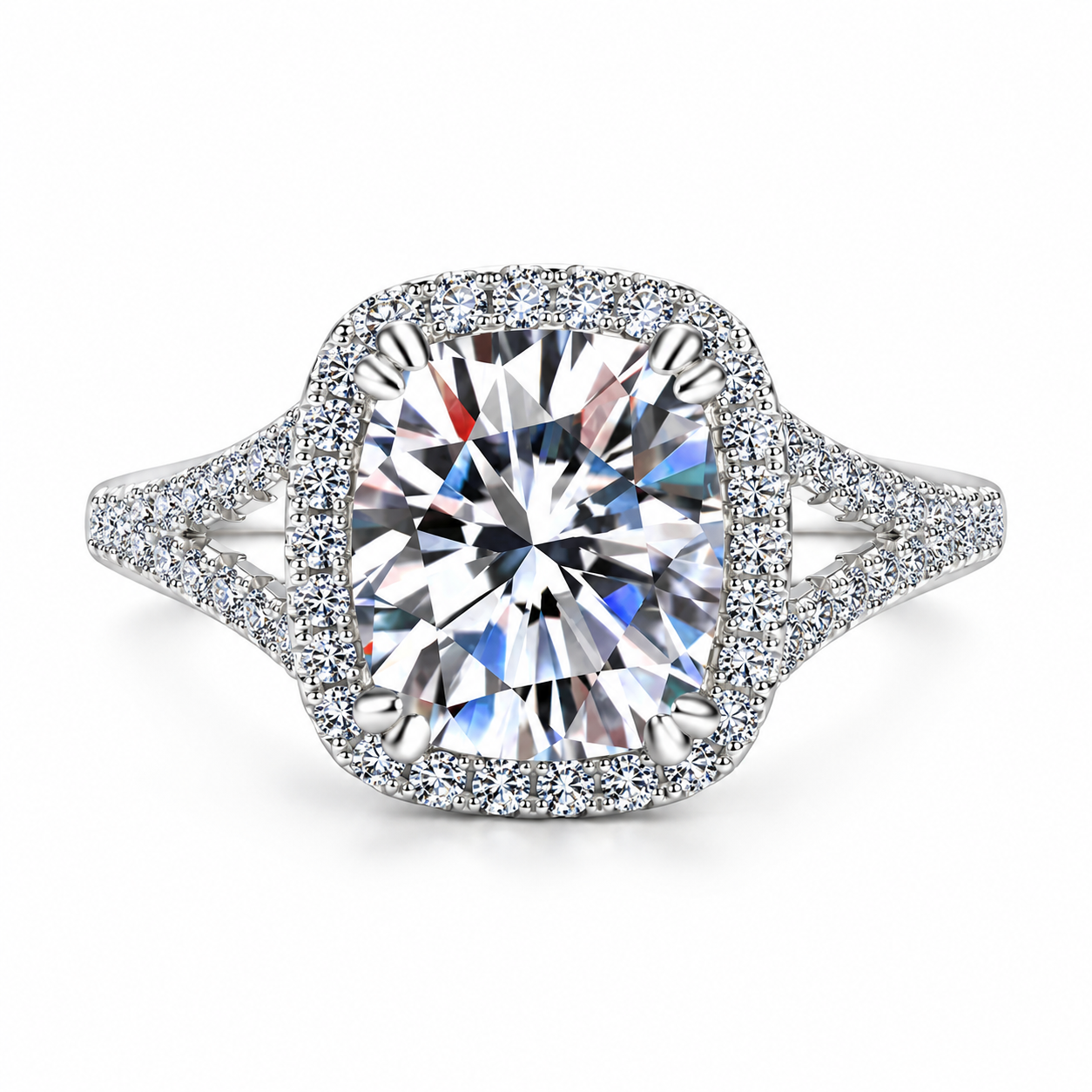 ELSIE 4 Carat Cushion-Cut Moissanite Ring in Sterling Silver
