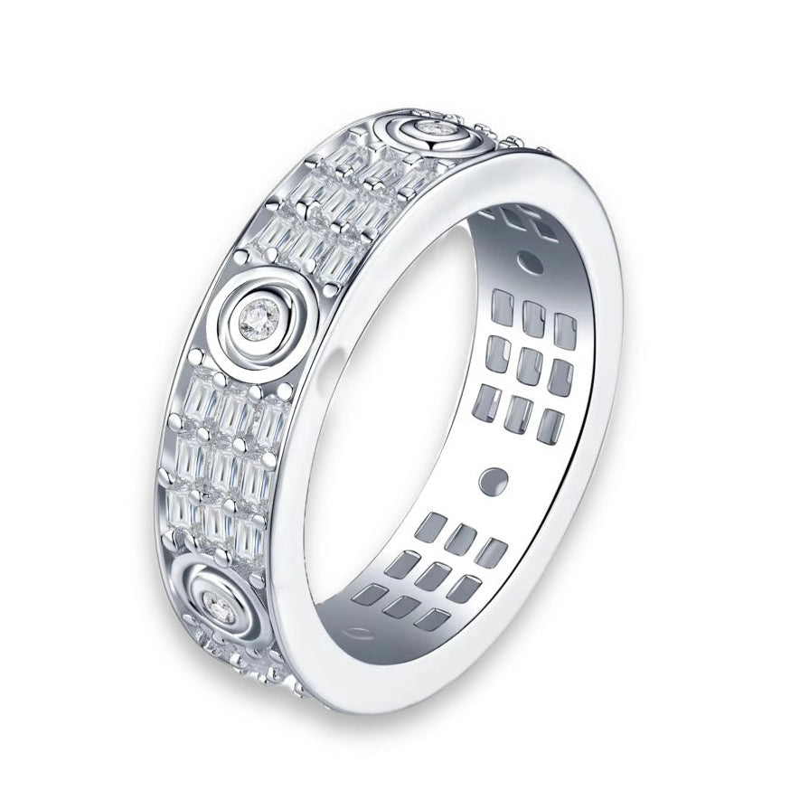 MYZA 9.48ct Emerald-Cut, Round-Cut Moissanite Band in Sterling Silver