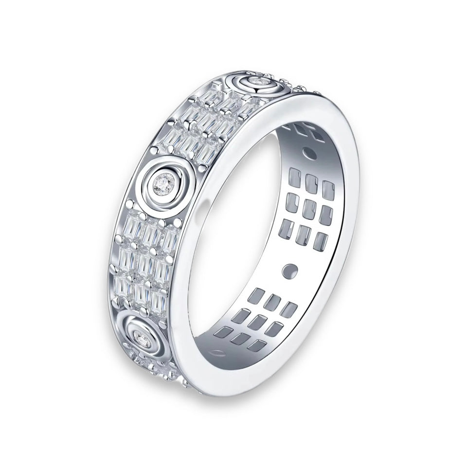 MYZA 9.48ct Emerald-Cut, Round-Cut Moissanite Band in Sterling Silver