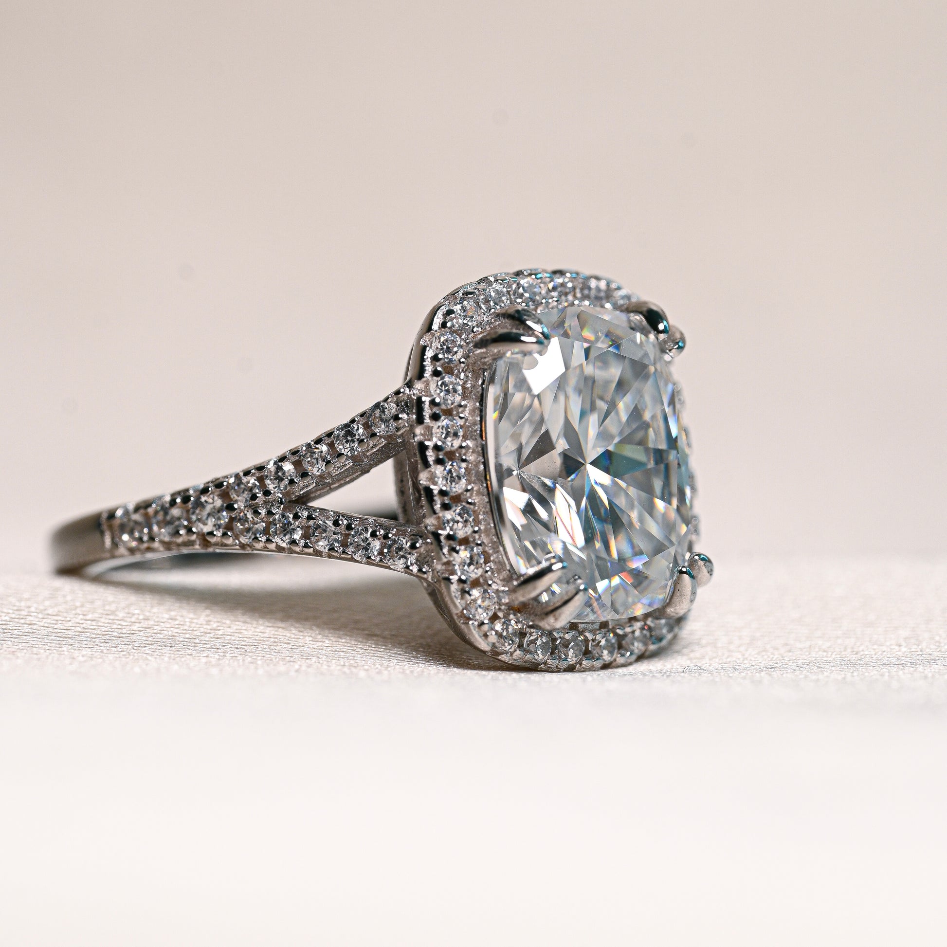 ELSIE 4 Carat Cushion-Cut Moissanite Ring in Sterling Silver