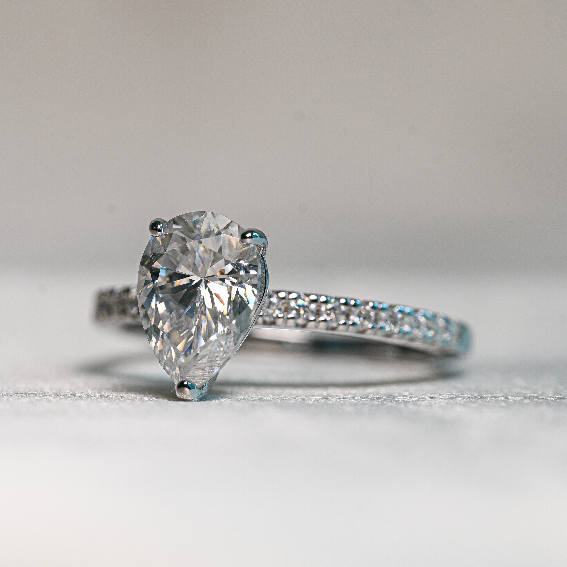 CASSIE 2 Carat Pear-Cut Moissanite Ring in Sterling Silver