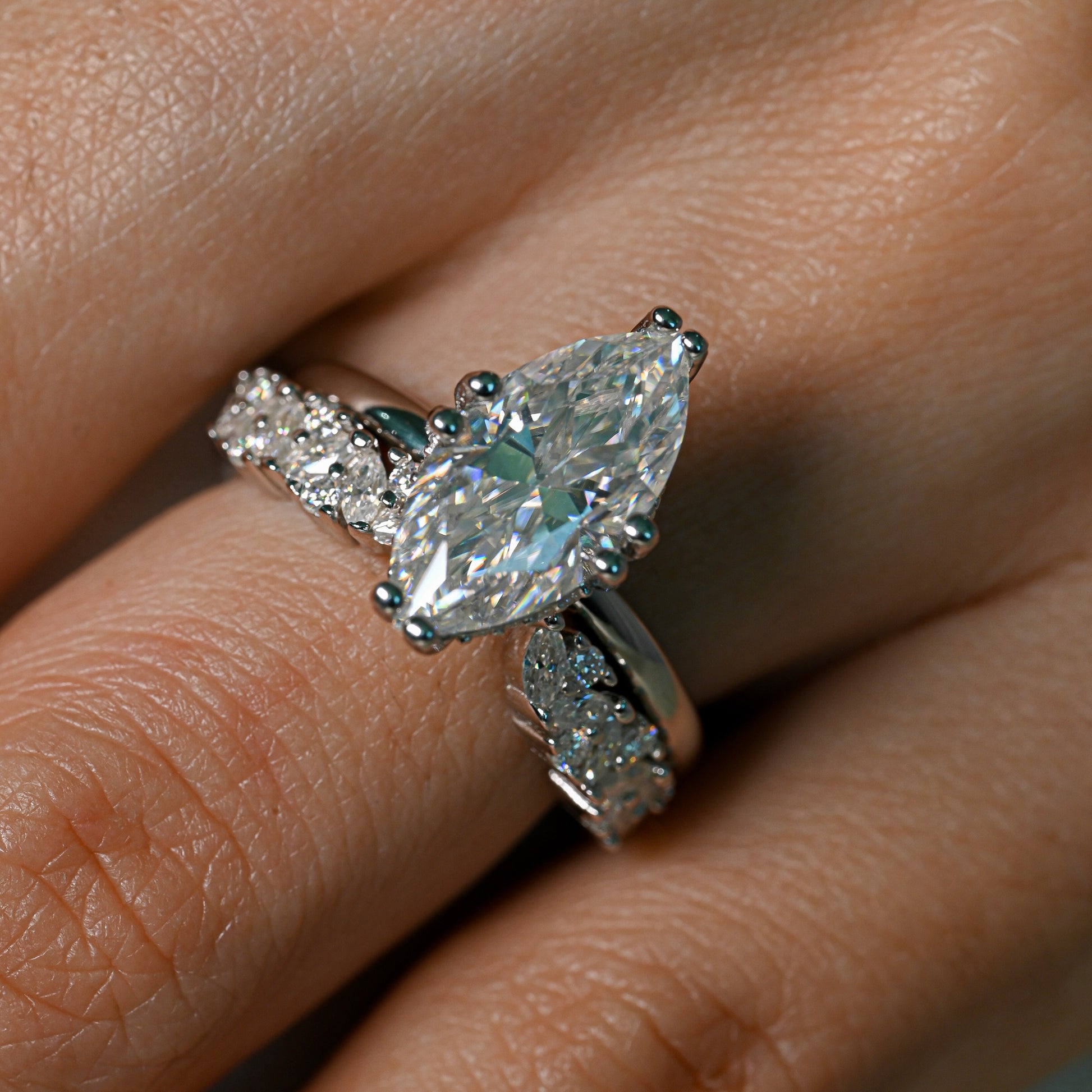 GRACE 3 Carat Marquise Cut Moissanite Ring set in Sterling Silver