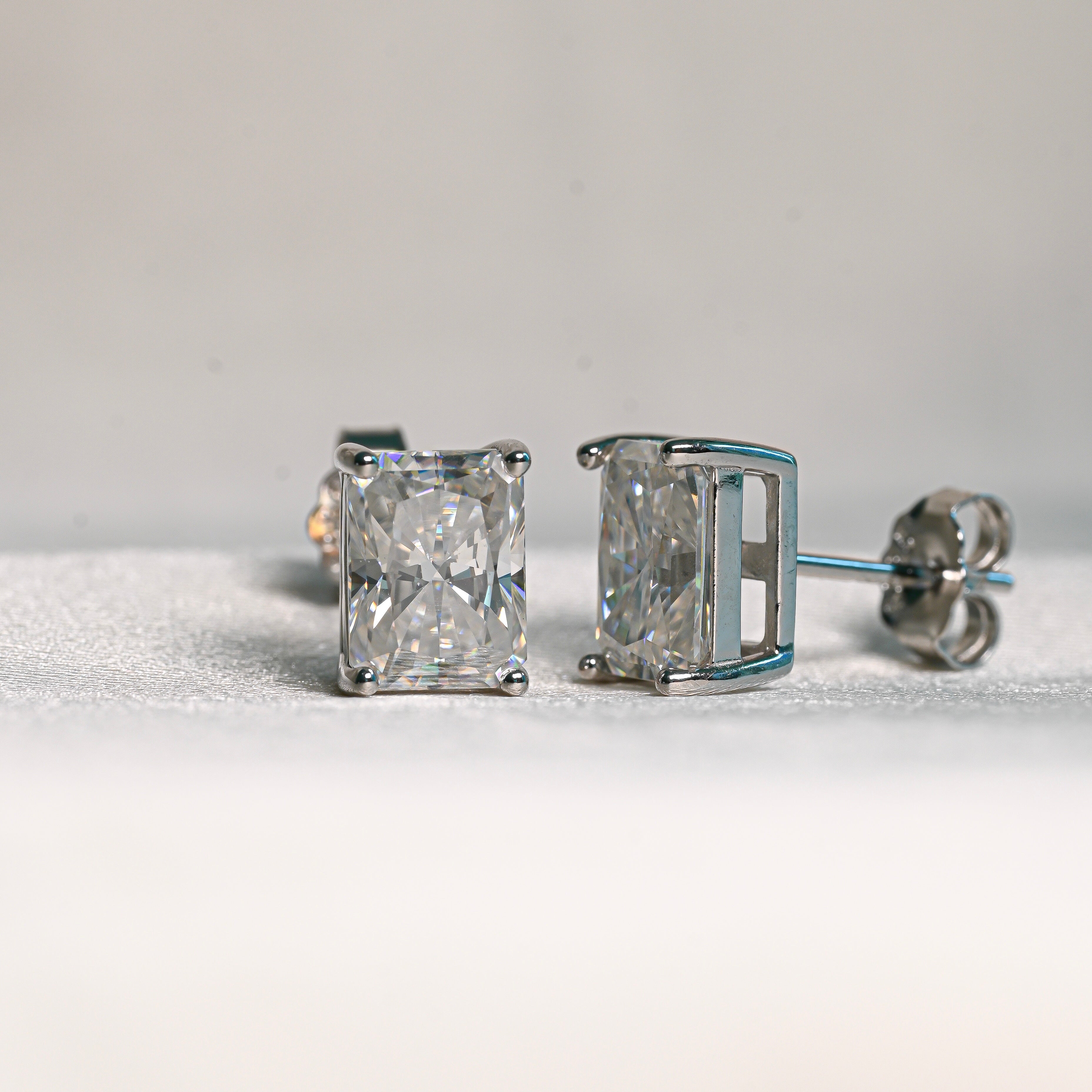 GENEVIEVE Radiant Cut Moissanite Stud Earrings - 2 carat Each