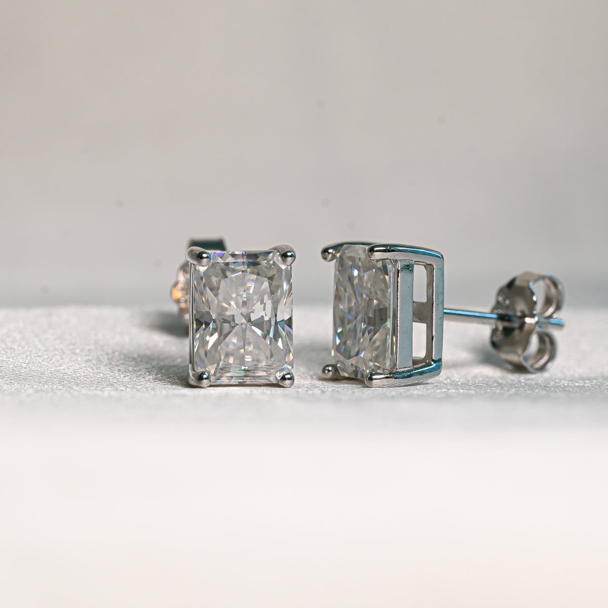 GENEVIEVE Radiant Cut Moissanite Stud Earrings - 2 carat Each