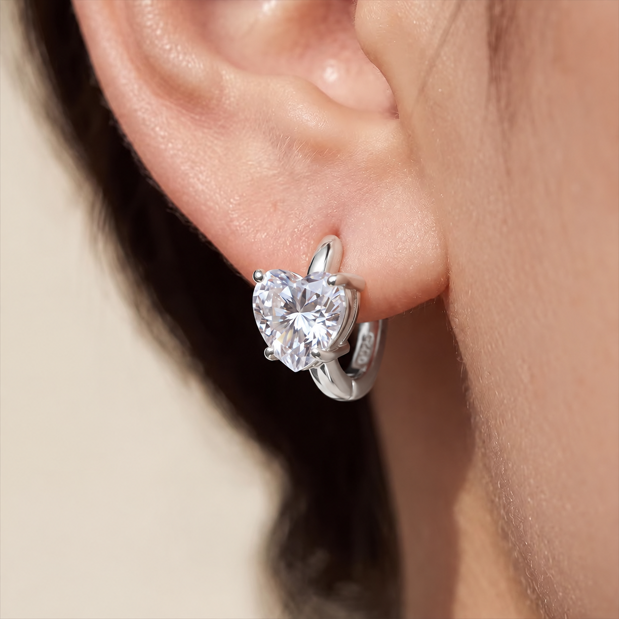 OLYMPIA Heart Cut Moissanite Huggie Earrings – 1 Carat Each (6.5mm)