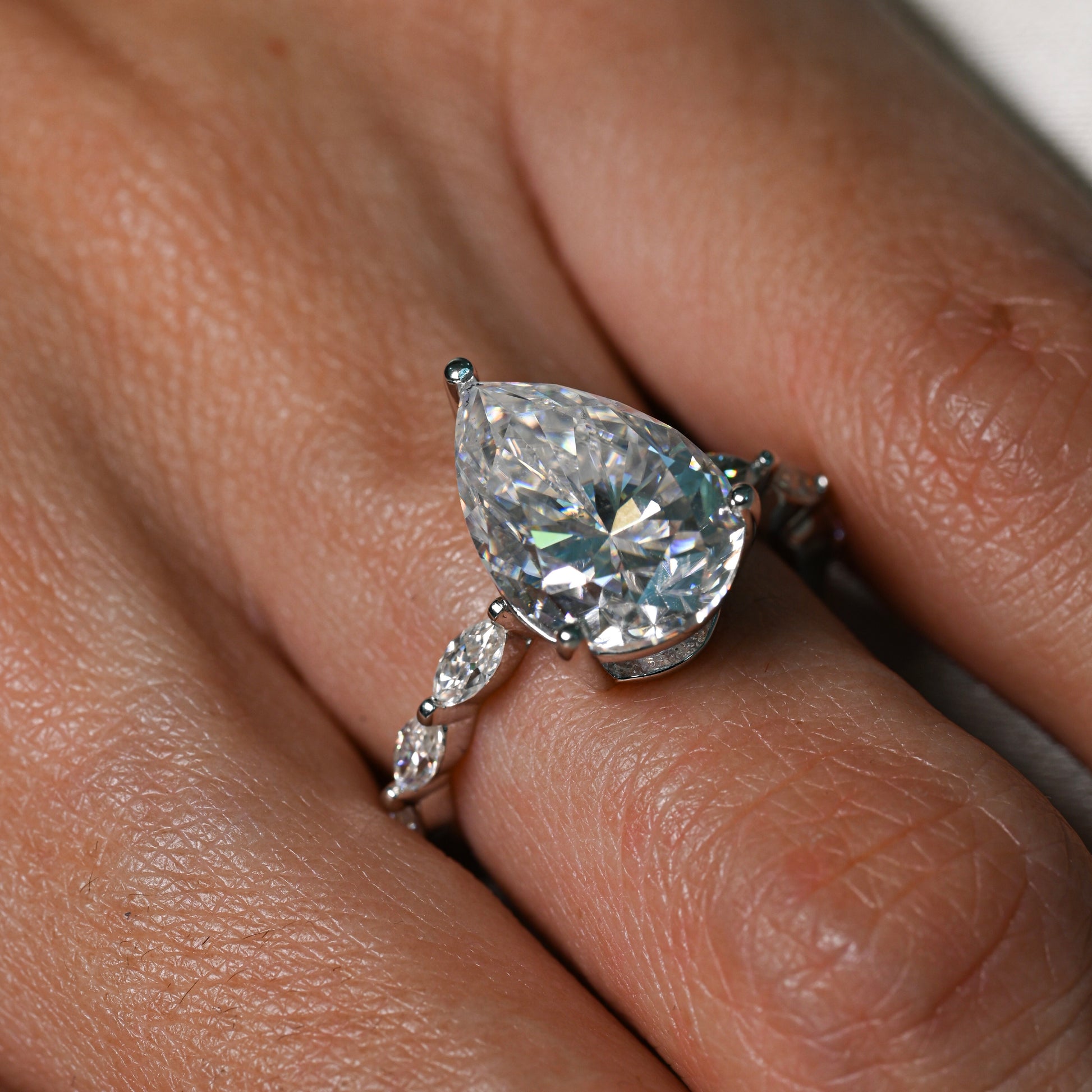 KAYLA 5 Carat Pear-Cut Moissanite Ring in Sterling Silver