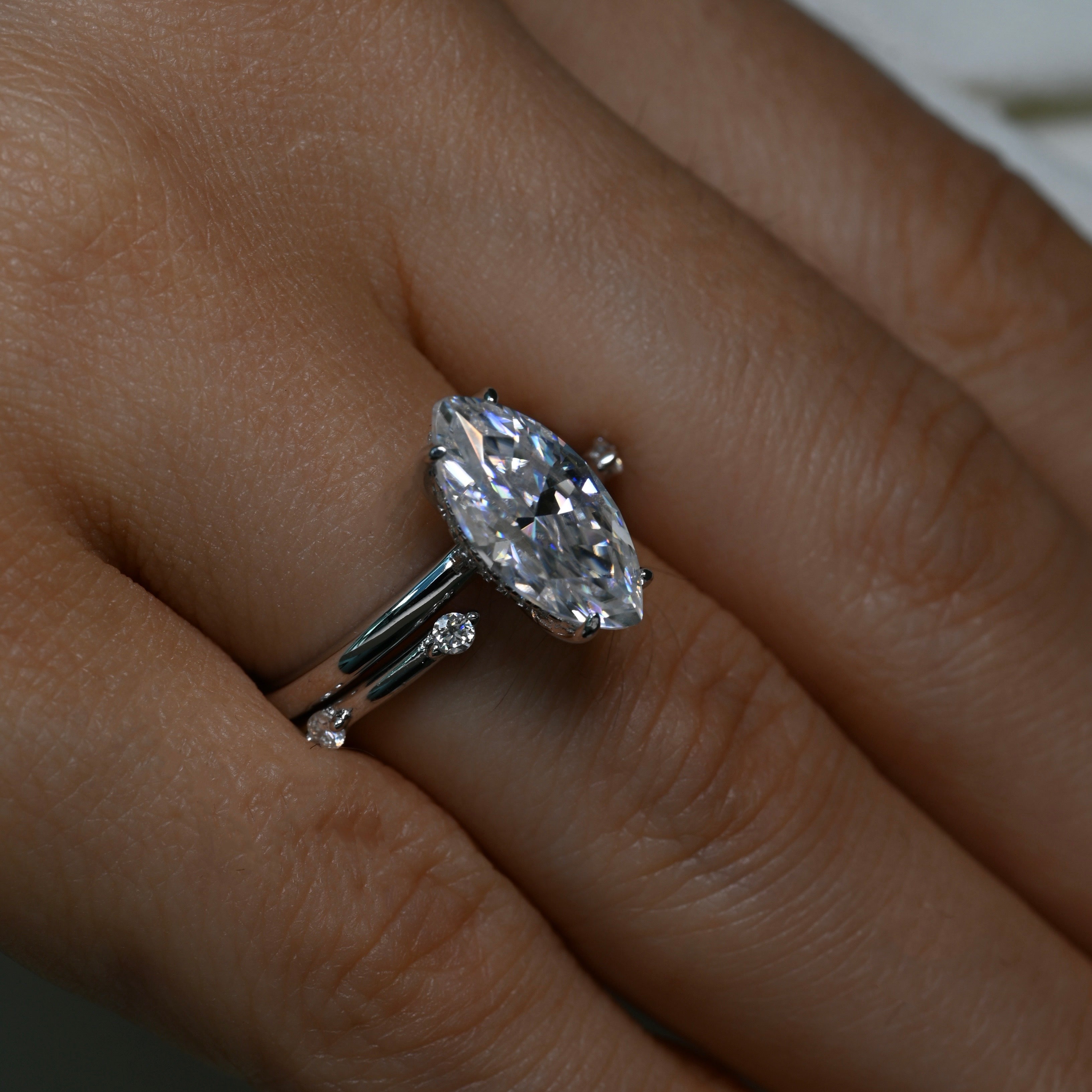 MARIA 3 Carat Marquise Cut Moissanite Ring set in Sterling Silver