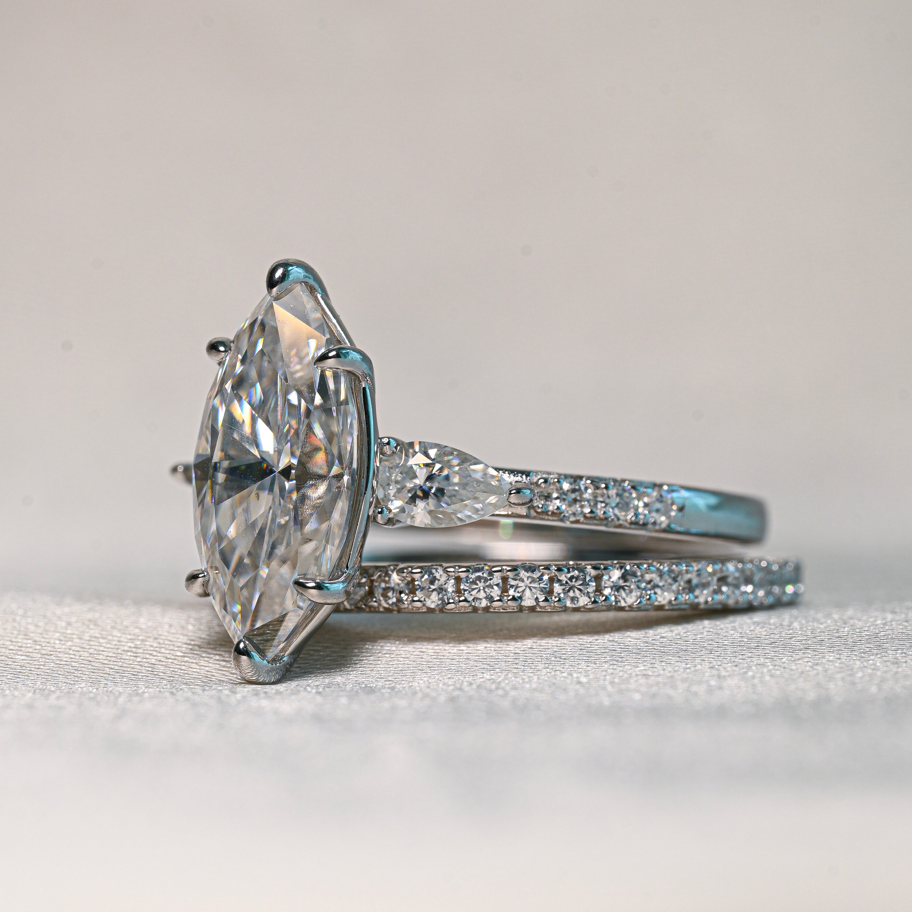 FATIMA 3 Carat Marquise Cut Moissanite Ring set in Sterling Silver