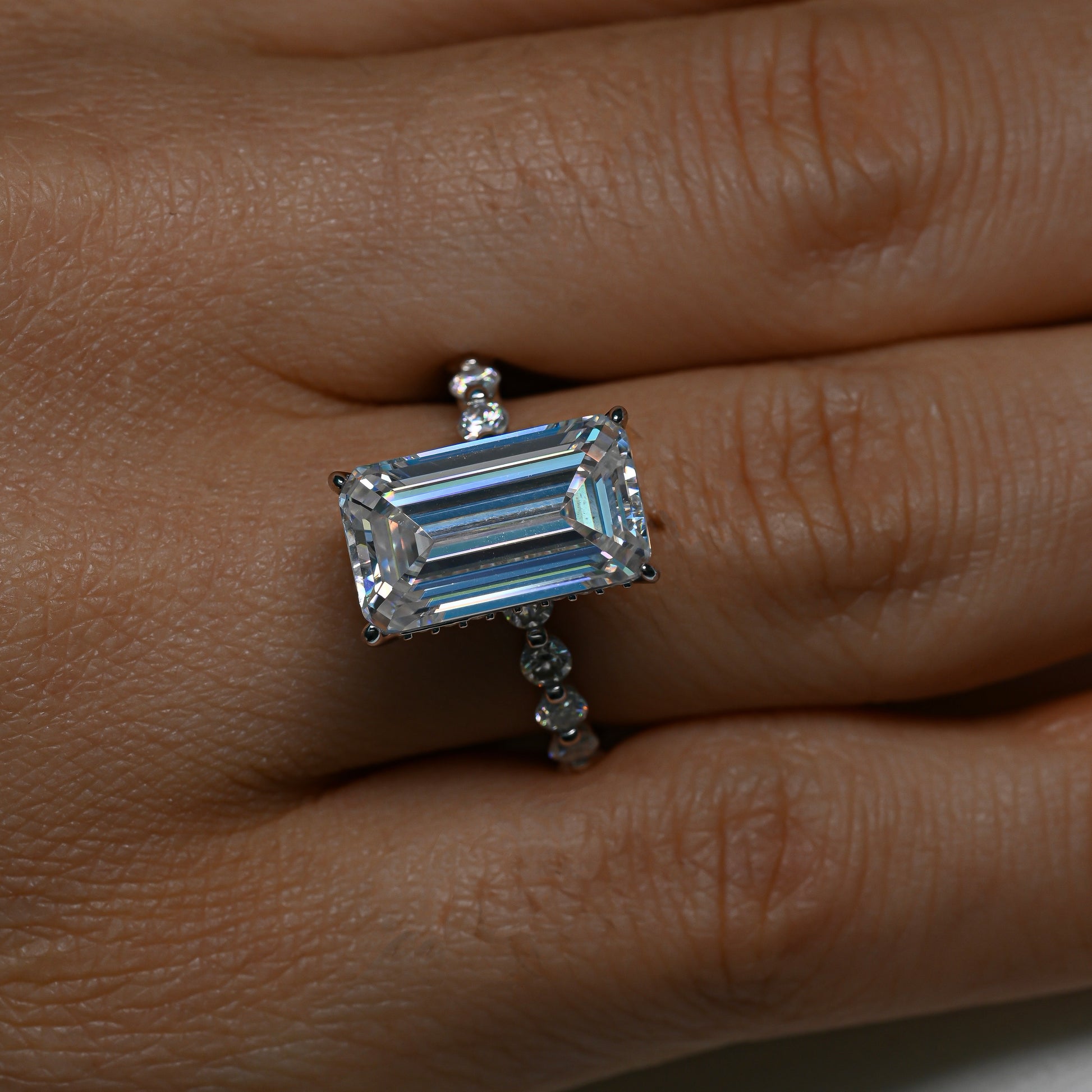 LISA 5 Carat Emerald Cut Moissanite Ring in Sterling Silver