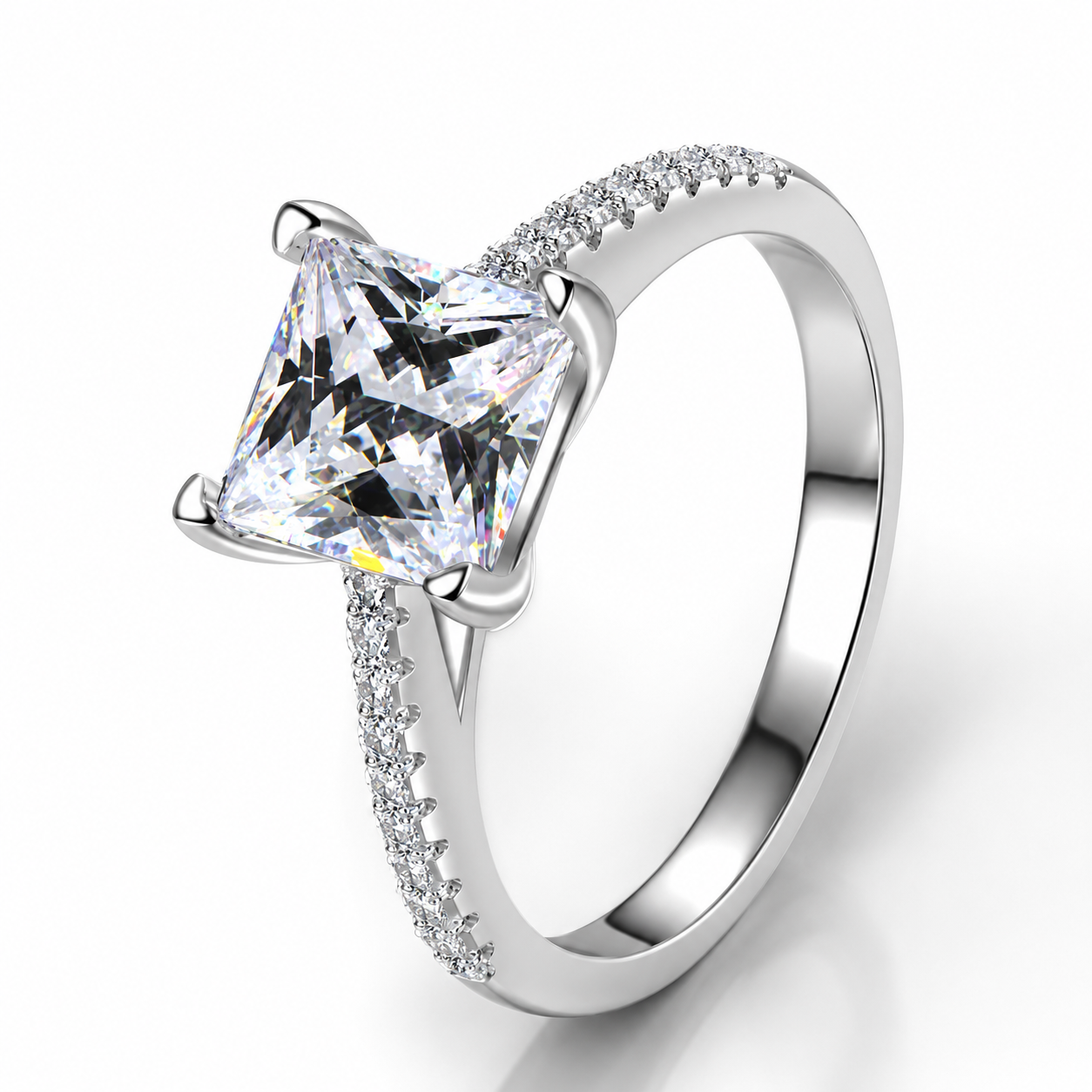 CARMELIA 2 Carat Princess-cut Moissanite Ring in Sterling Silver
