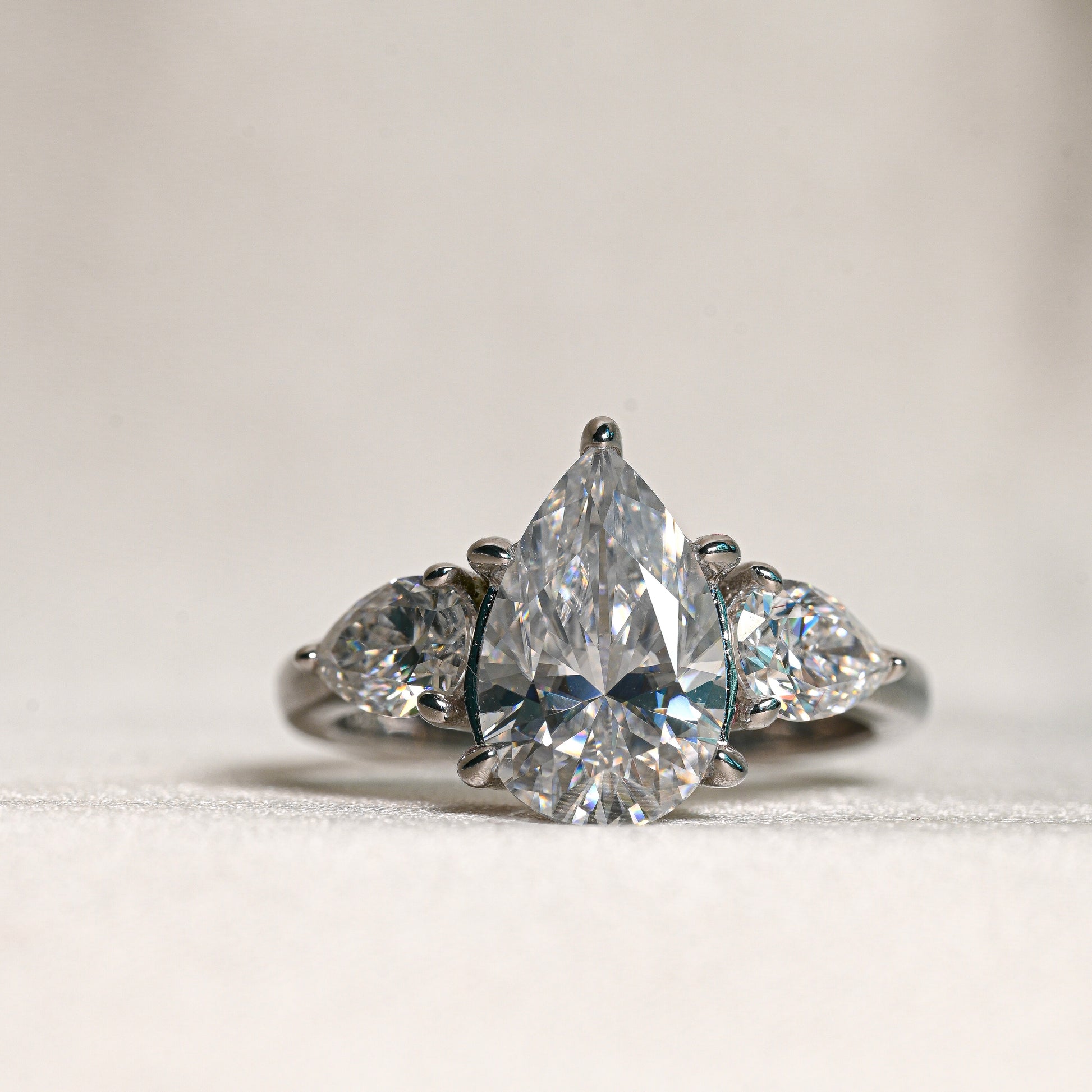 EMMY 3 Carat Pear Cut Moissanite Ring in Sterling Silver
