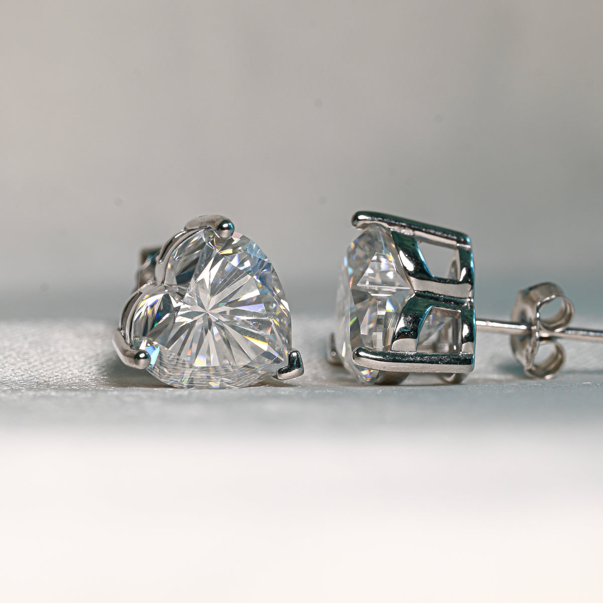 GLORI Heart Cut Moissanite Stud Earrings – 3 Carat Each (9mm)