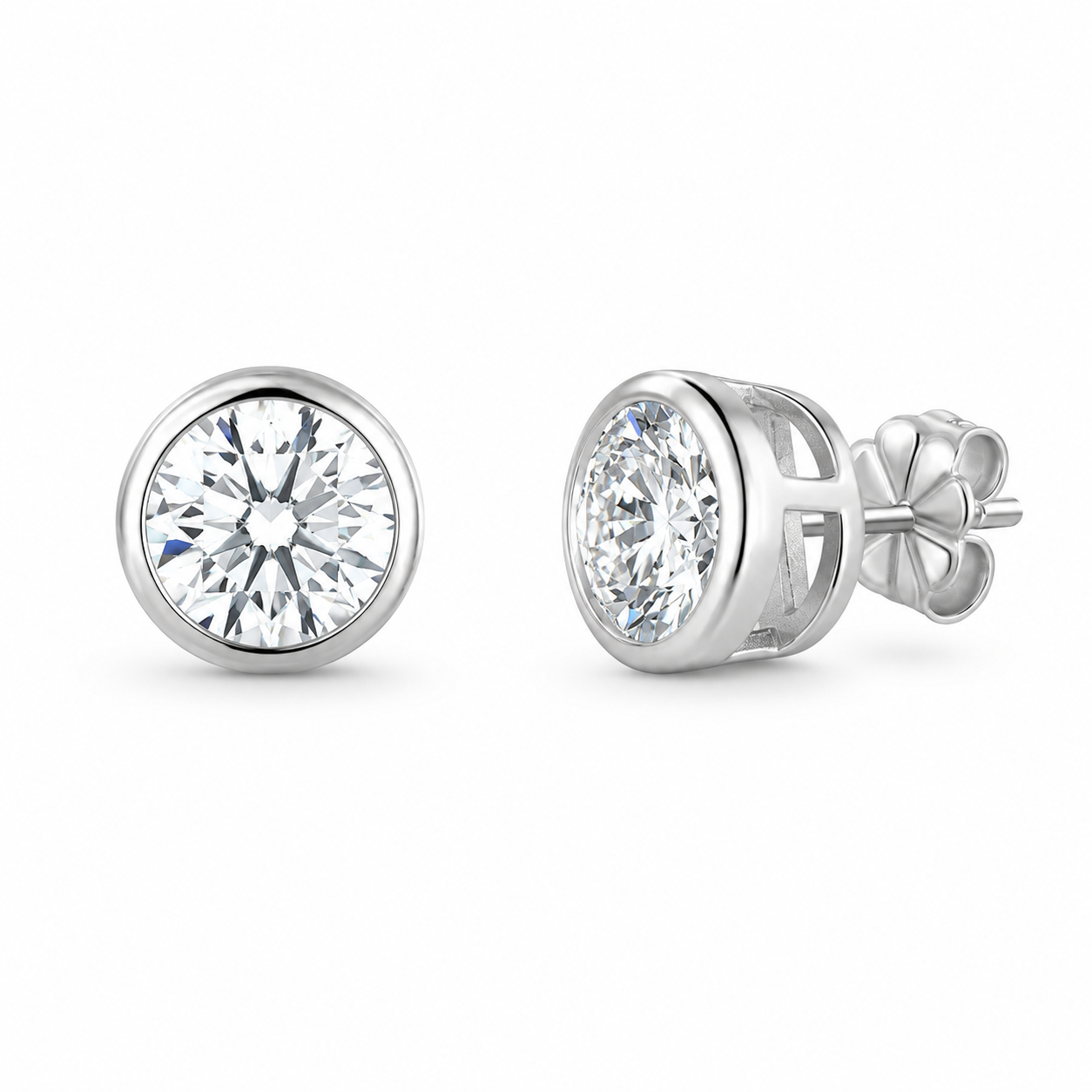 HAZEL Round Cut Moissanite Stud Earrings – 2 Carat Each (8mm)