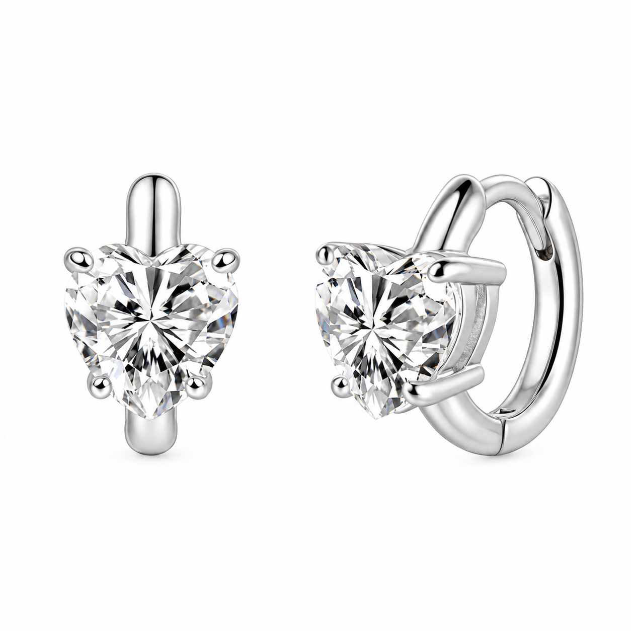 OLYMPIA Heart Cut Moissanite Huggie Earrings – 1 Carat Each (6.5mm)