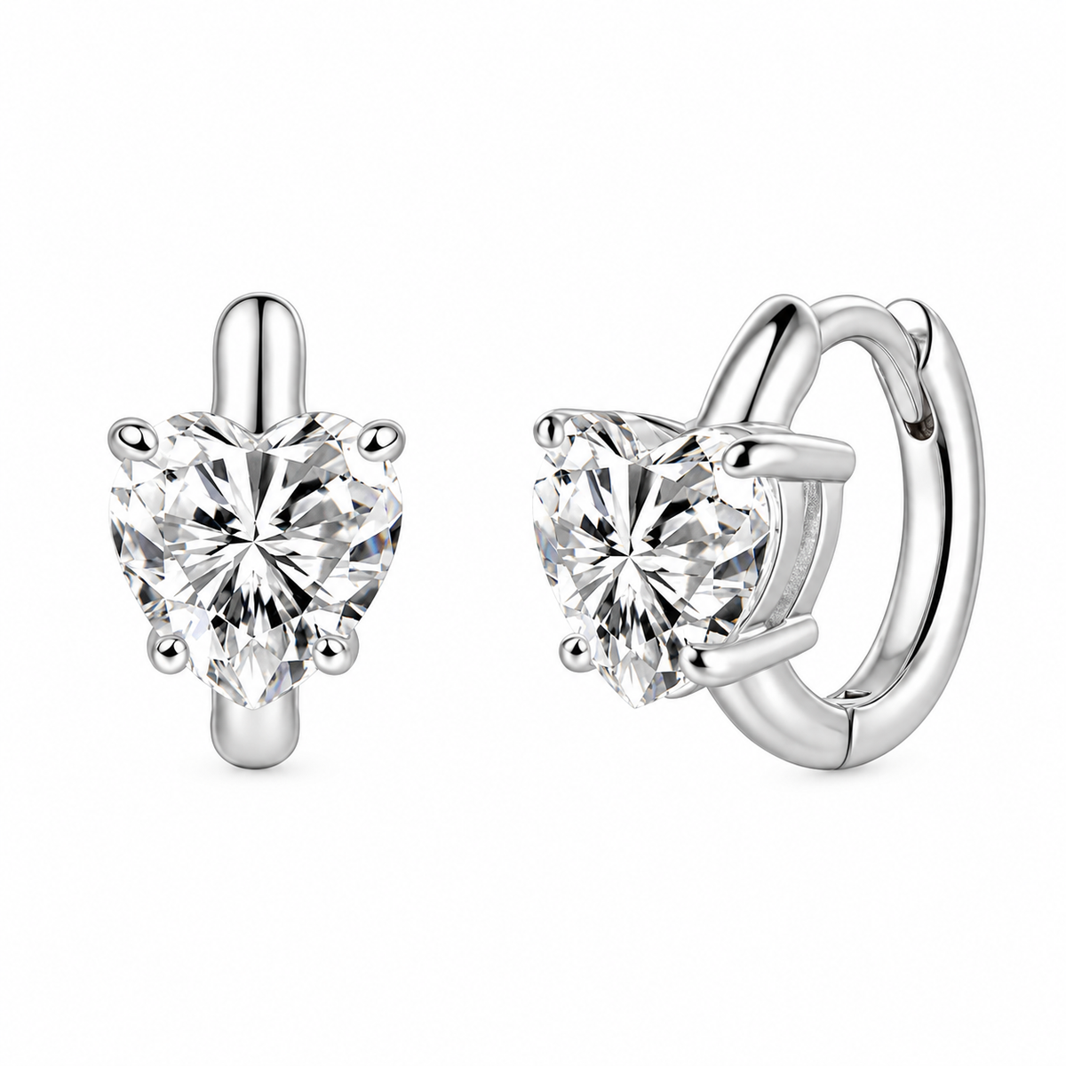 OLYMPIA Heart Cut Moissanite Huggie Earrings – 1 Carat Each (6.5mm)