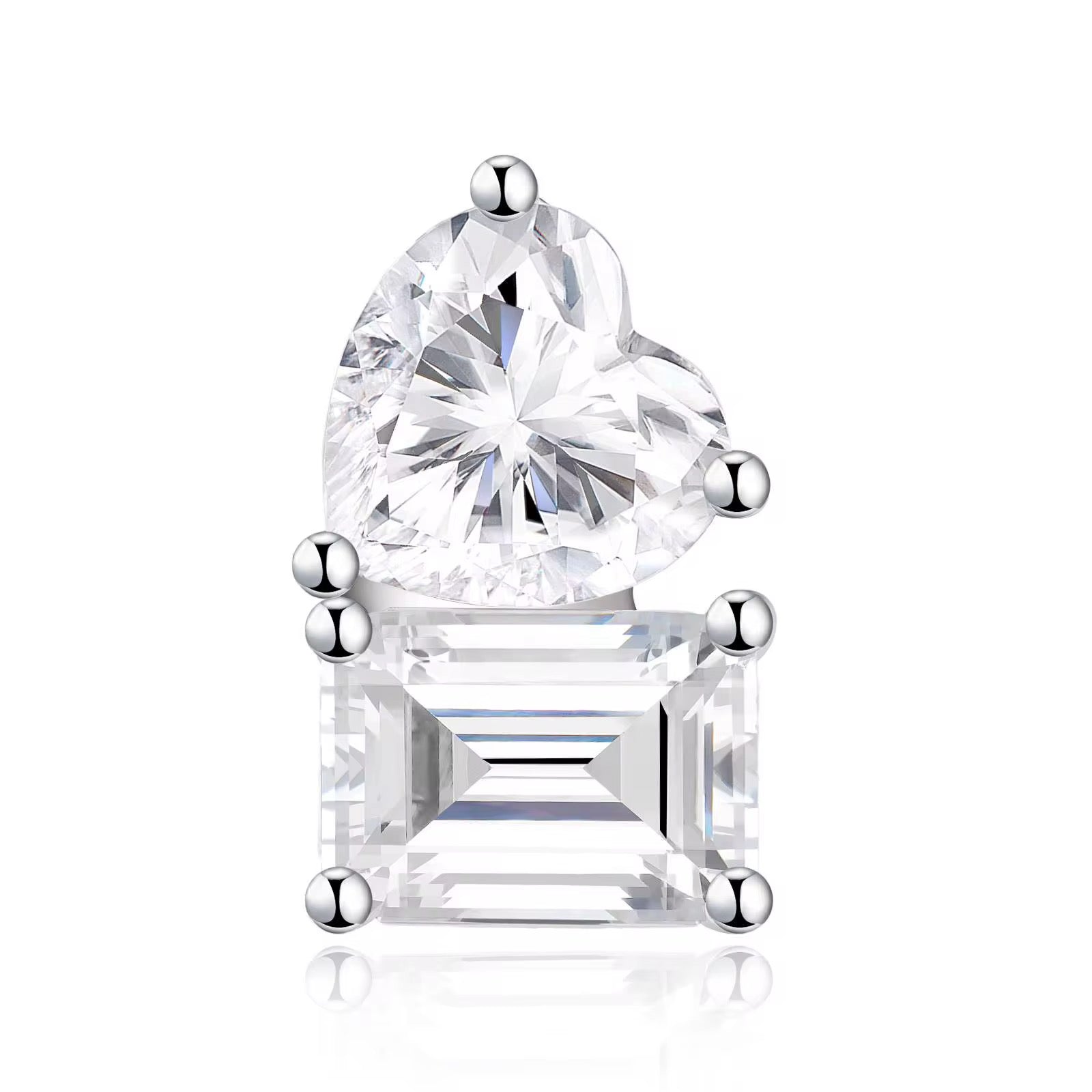ROSE Moissanite Earrings 1ct + 1ct - Emerald & Heart Shape | Moissanite