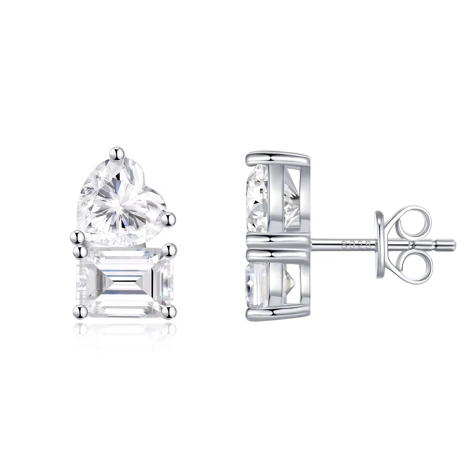 ROSE Moissanite Earrings 1ct + 1ct - Emerald & Heart Shape | Moissanite