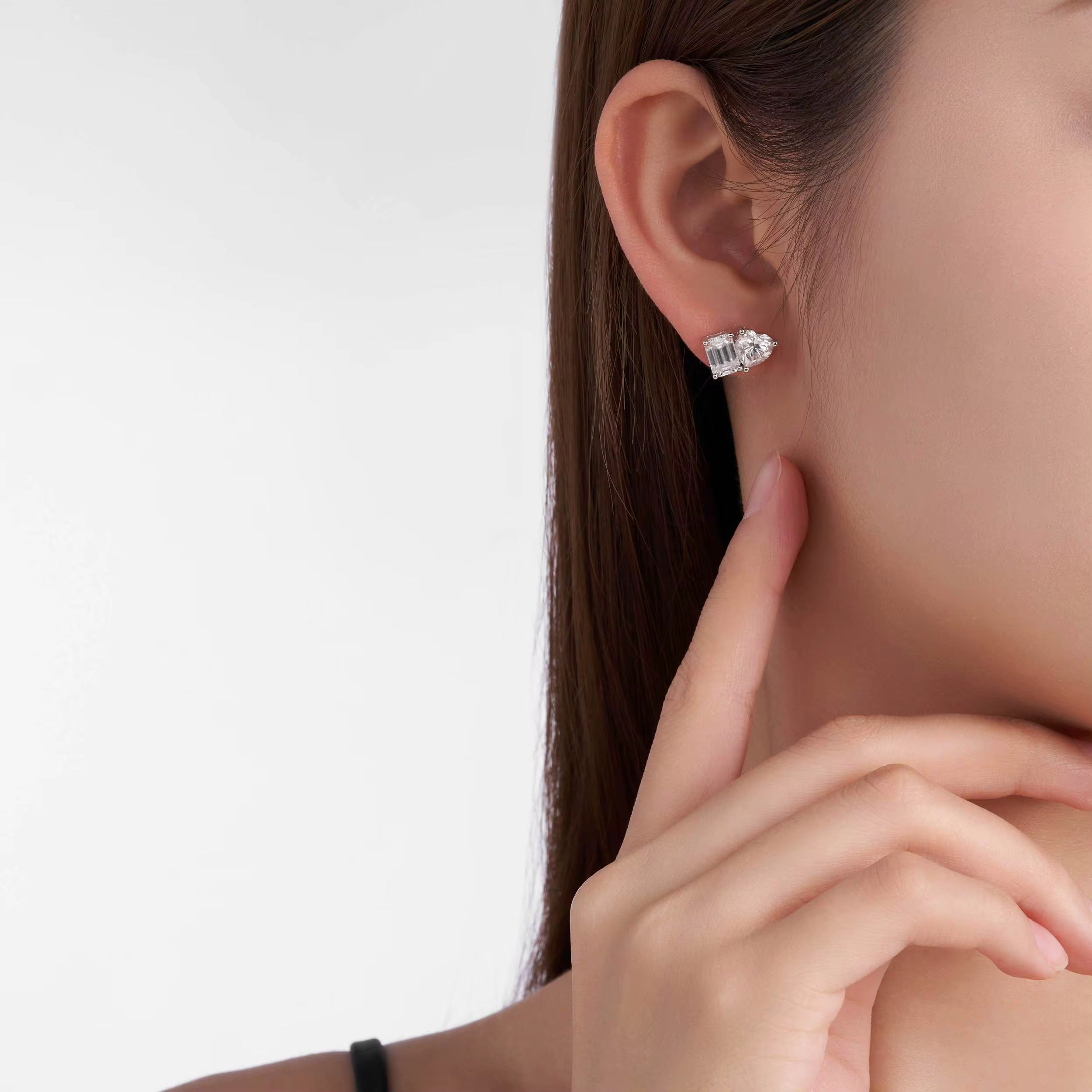 ROSE Moissanite Earrings 1ct + 1ct - Emerald & Heart Shape | Moissanite