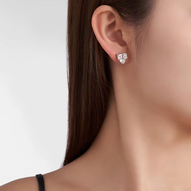 ROSE Moissanite Earrings 1ct + 1ct - Emerald & Heart Shape | Moissanite