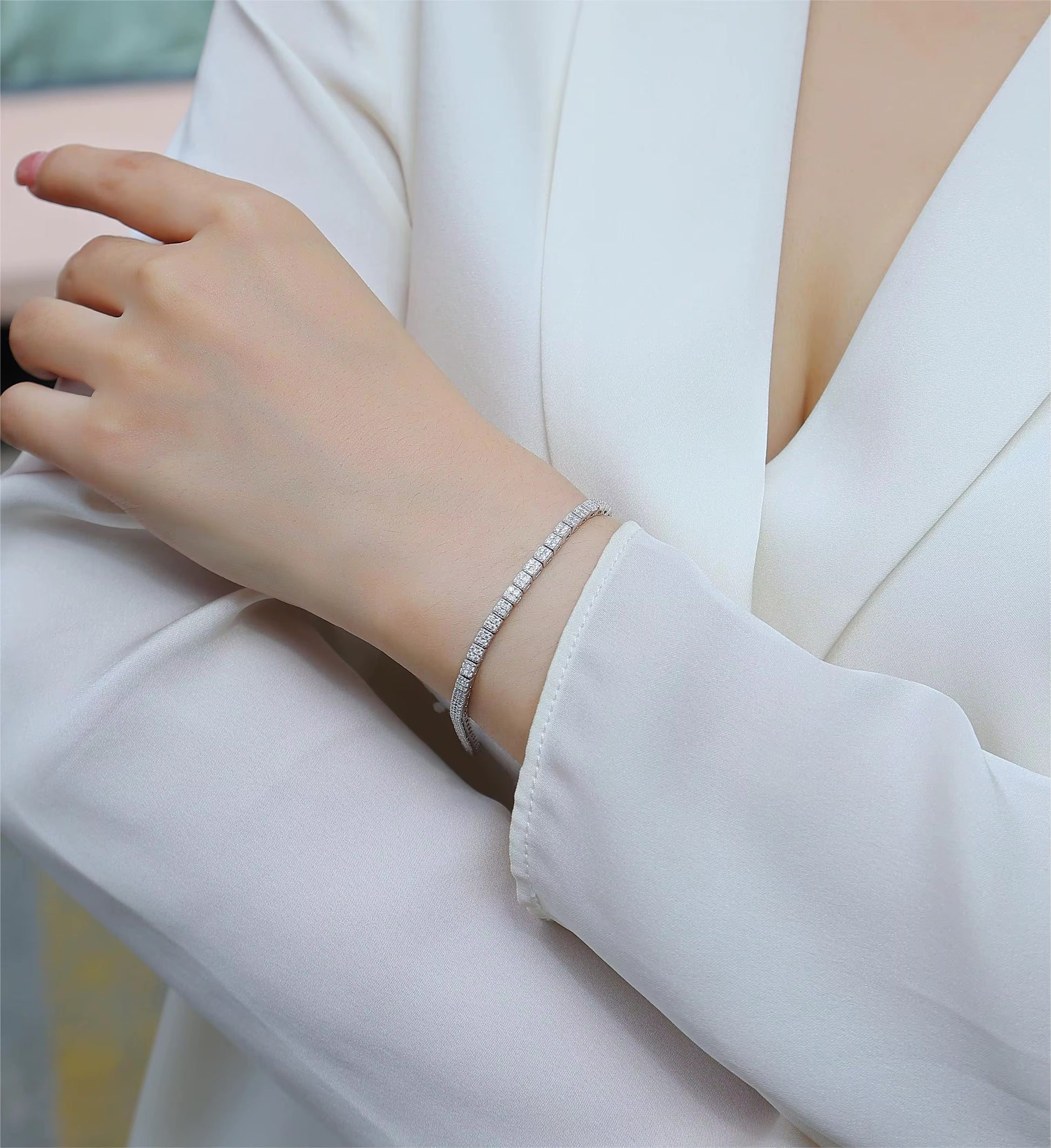 SANDY Moissanite Bracelet 1.2mm (each stone) - 6.5 inches | Moissanite