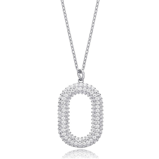 simulated diamond necklace, crafted in sterling silver plated with 18k white gold with rhodium, front side, details of necklace, main stone  1.75mm