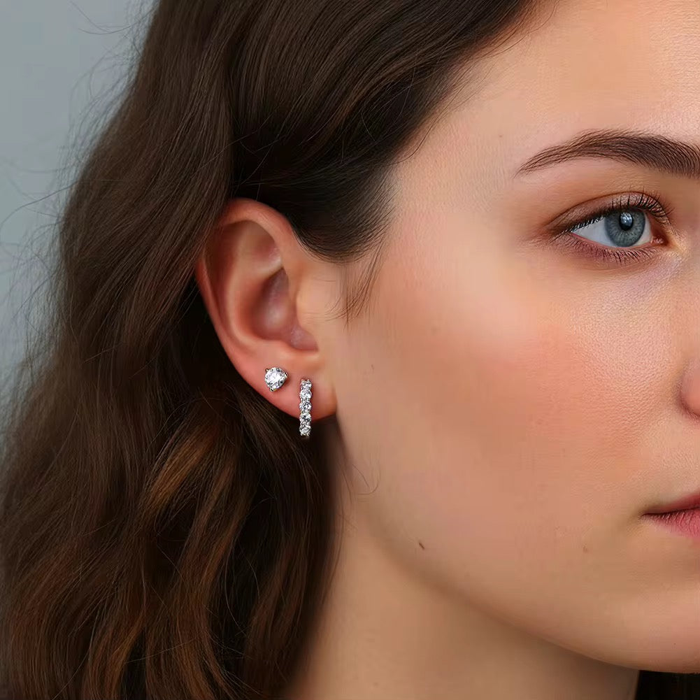 MONICA Round Cut Moissanite Stud Earrings – 0.1 Carat Each (3mm)