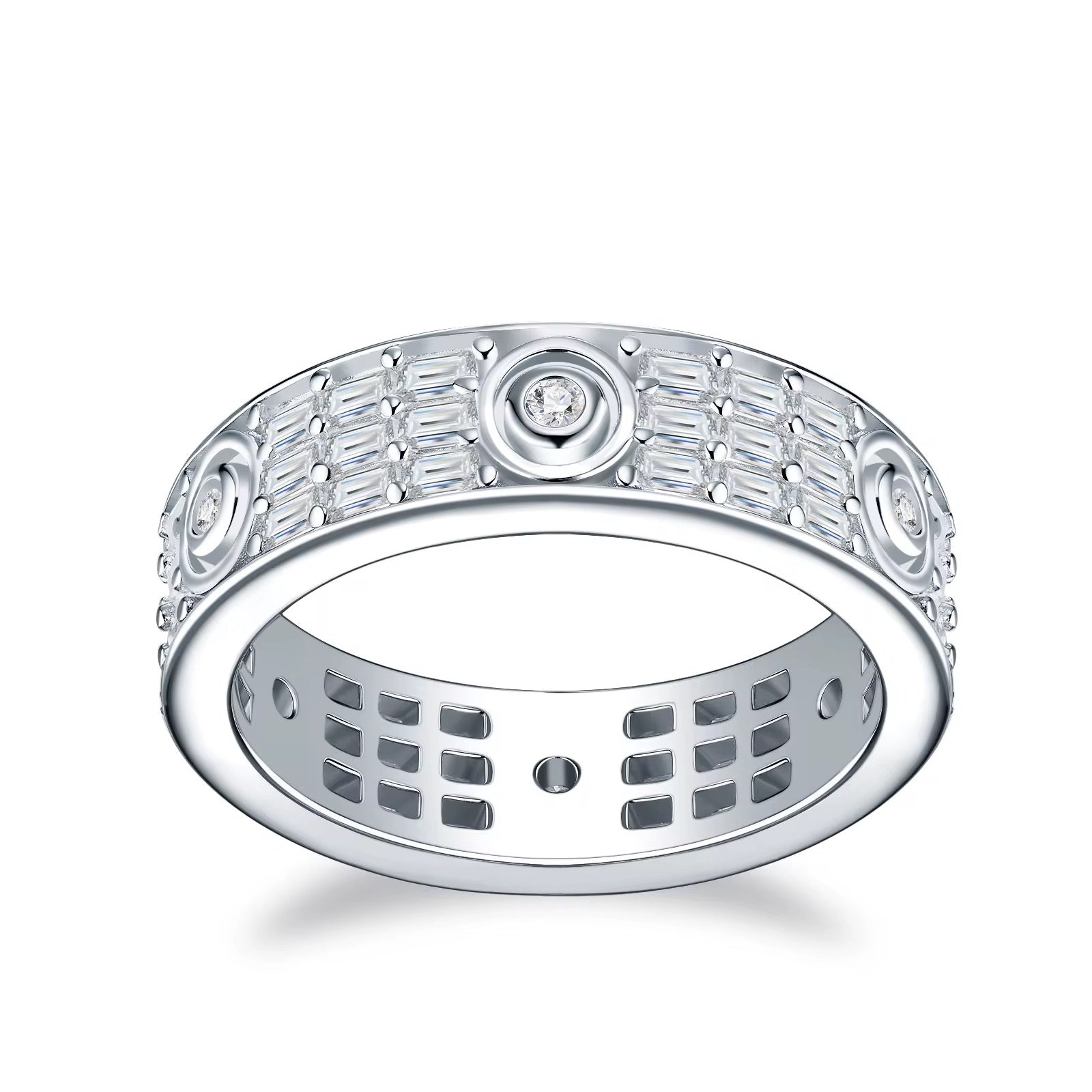 MYZA 9.48ct Emerald-Cut, Round-Cut Moissanite Band in Sterling Silver