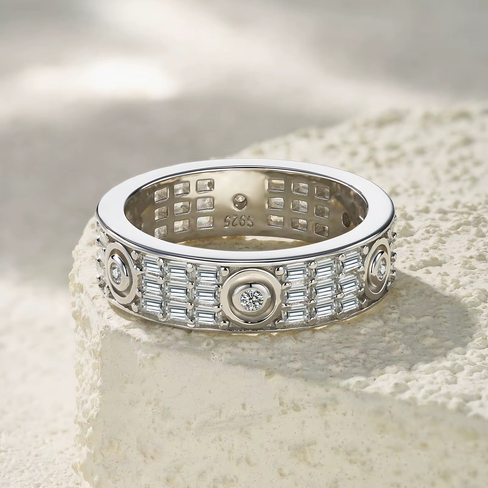 MYZA 9.48ct Emerald-Cut, Round-Cut Moissanite Band in Sterling Silver