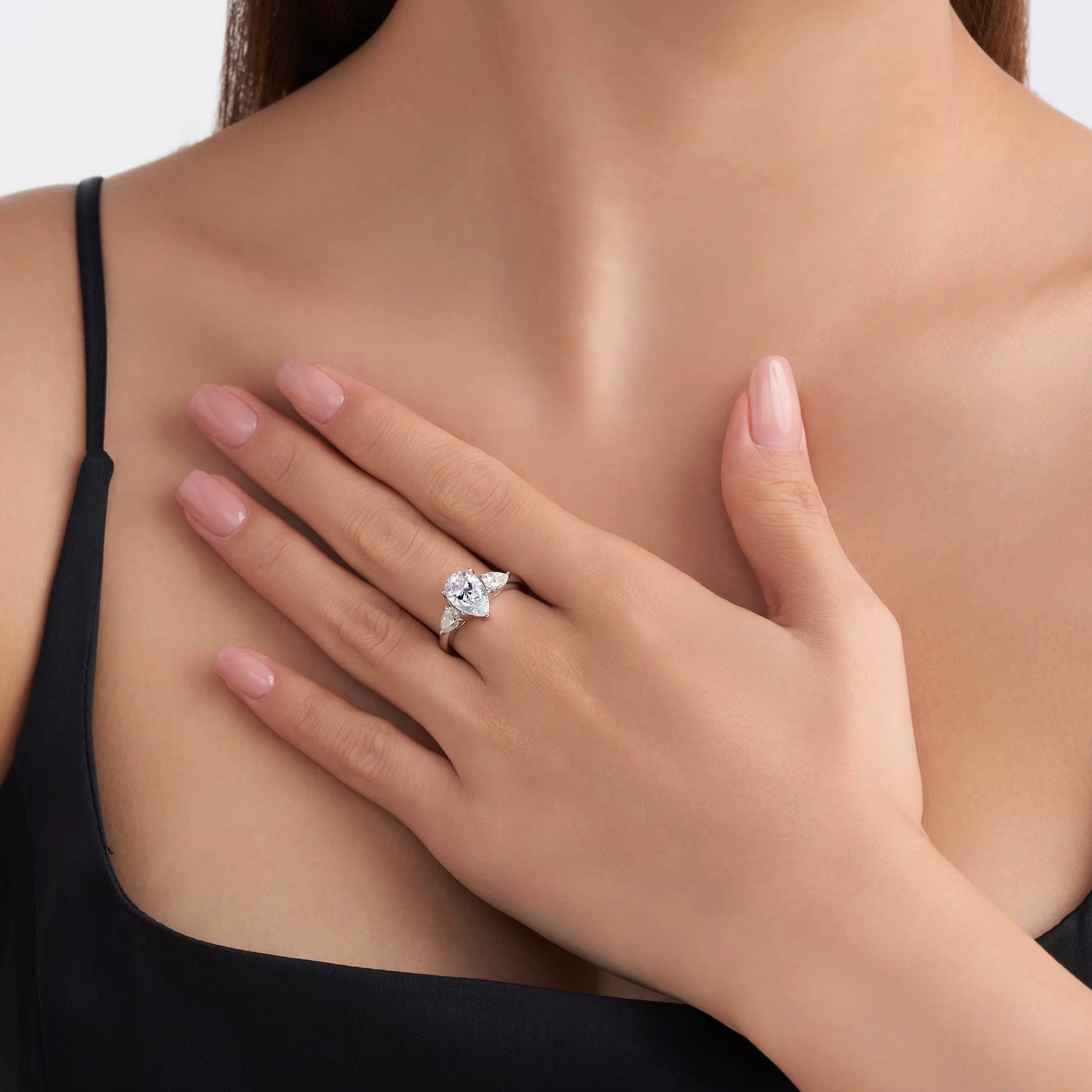 EMMY 3 Carat Pear Cut Moissanite Ring in Sterling Silver