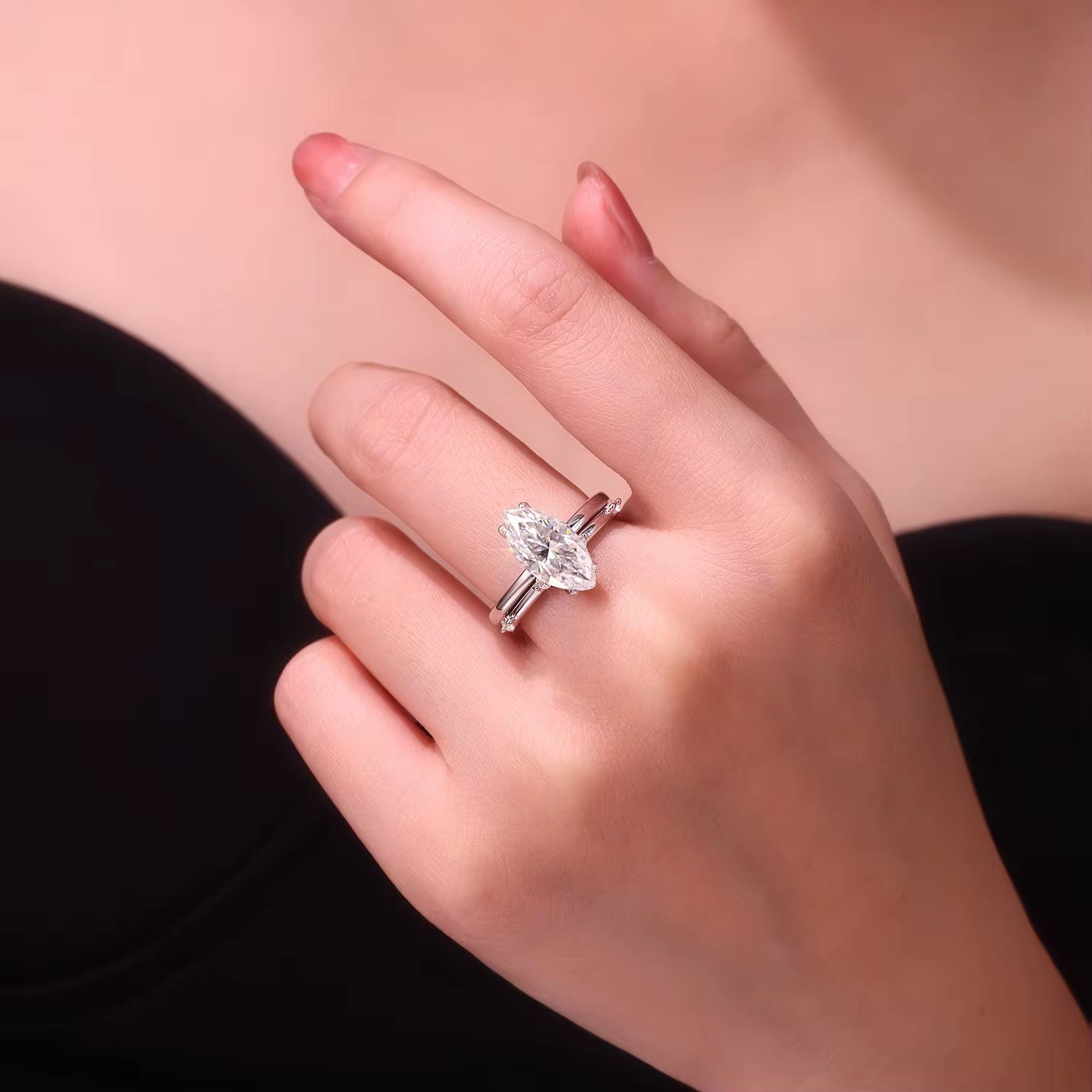 MARIA 3 Carat Marquise Cut Moissanite Ring set in Sterling Silver