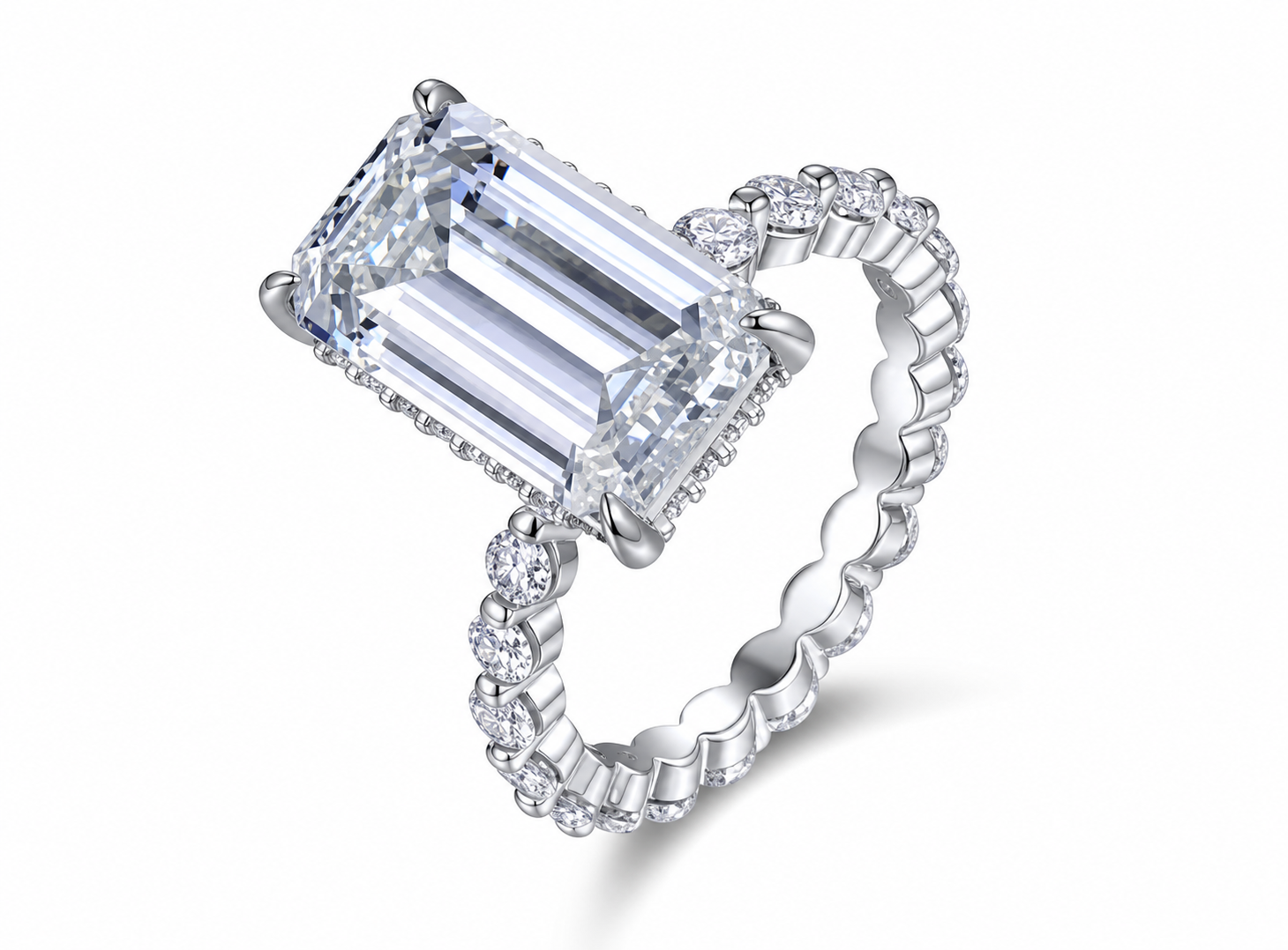 LISA 5 Carat Emerald Cut Moissanite Ring in Sterling Silver