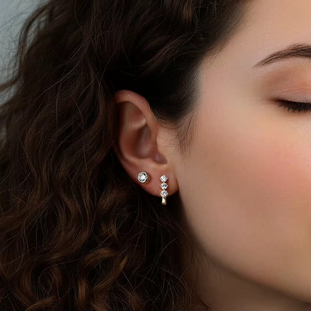 HADARA Round Cut Moissanite Stud Earrings – 0.1 Carat Each (3mm)