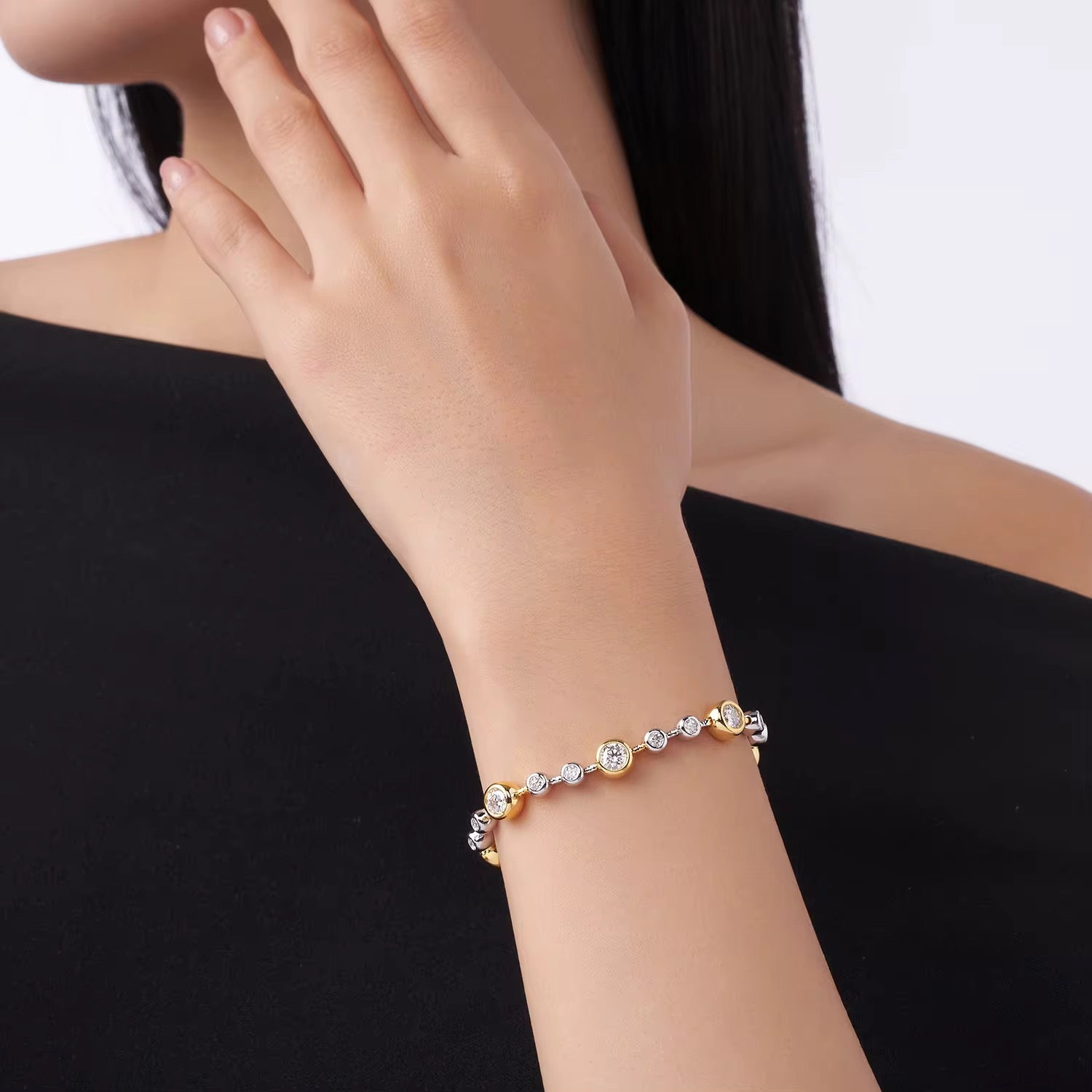 EMILIANA 0.5 + 0.1 Carat Moissanite Bracelet (5mm & 3mm) – 6.5 Inches | Sterling Silver Bracelet