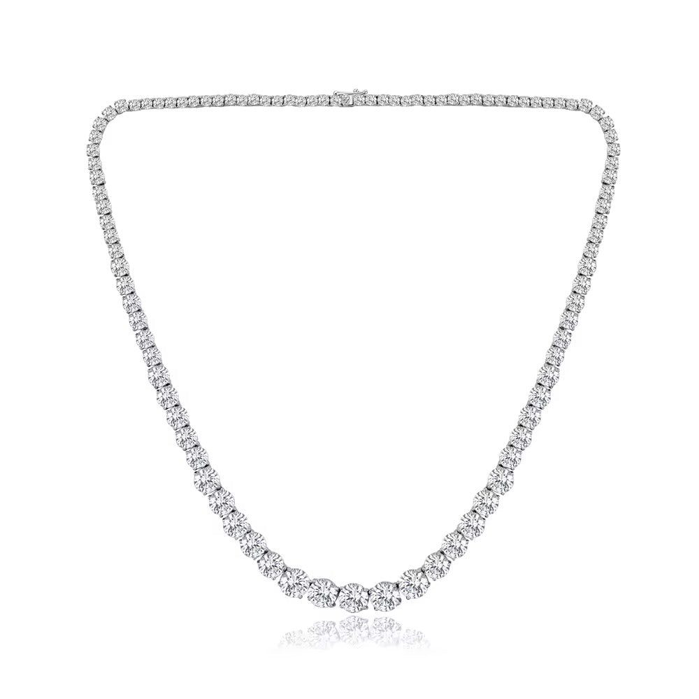 INGRID 1ct, 0.5ct, 0.3ct, 0.1ct Round Cut Moissanite Necklace in Sterling Silver | 17 inches