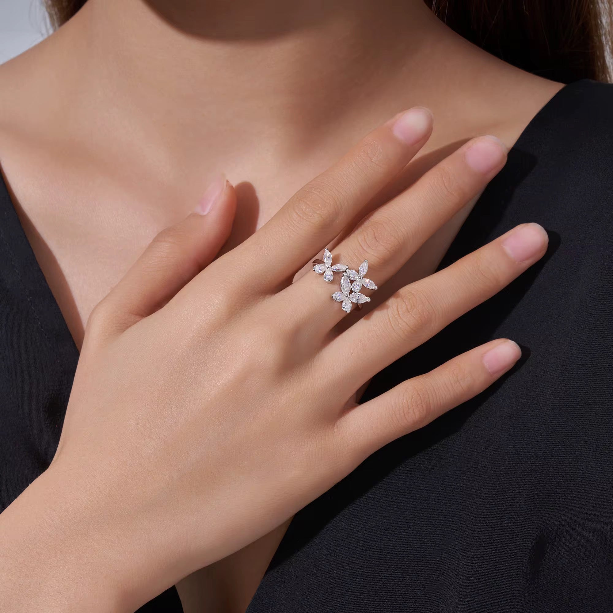 SHAIKHA 0.3 Carats Marquise Cut Moissanite Ring in Sterling Silver