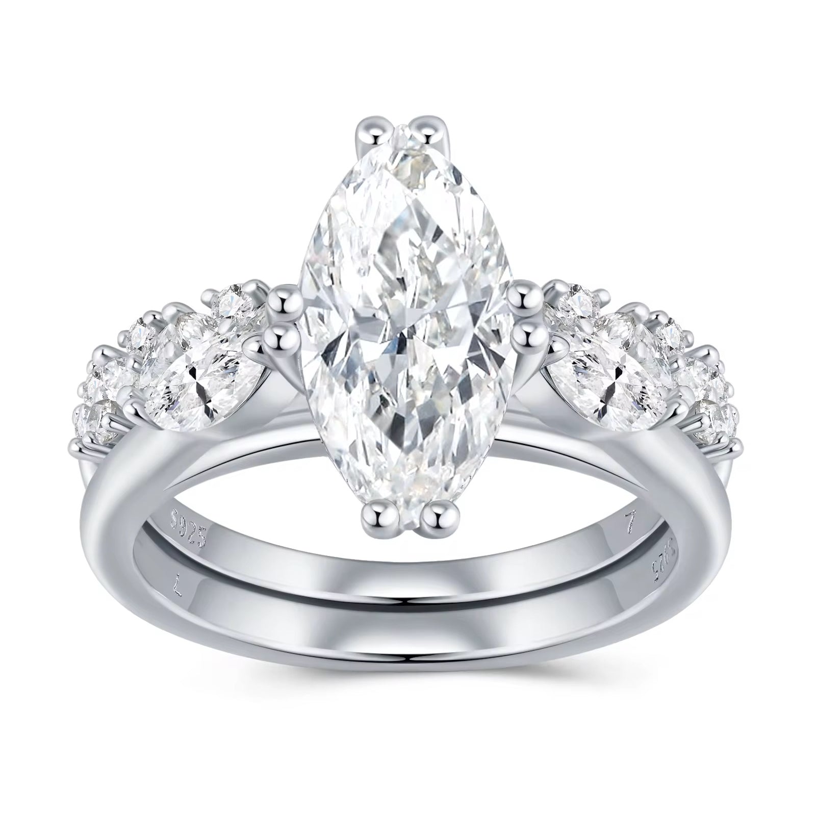 MARGARET 3 Carat Marquise Cut Moissanite Ring set in Sterling Silver