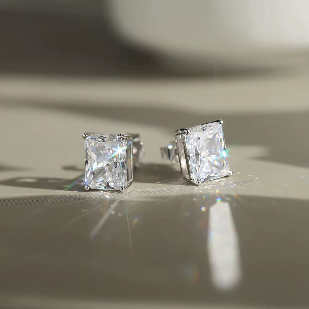 DAKOTA Radiant Cut Moissanite Stud Earrings – 1 Carat Each
