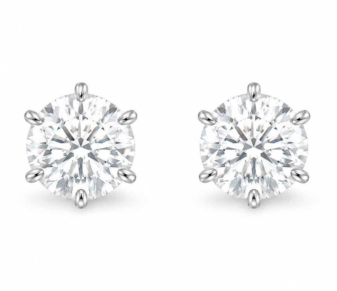 ZAFIRA Round Cut Moissanite Stud Earrings – 3 Carat Each (9mm)