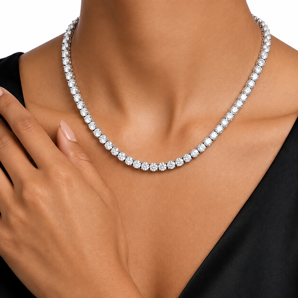 KEYLA Moissanite Necklace 0.5ct - 5mm width | Moissanite | Sterling Silver | 16 inches