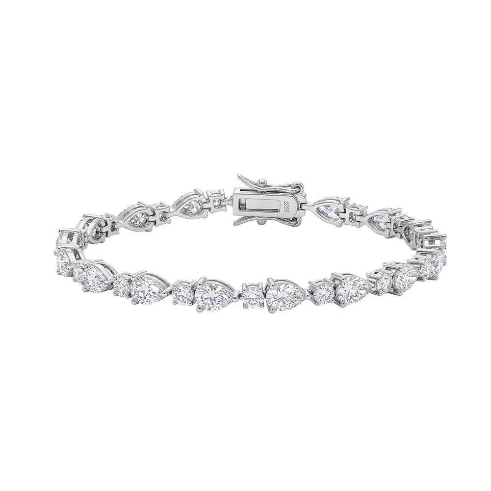 LOTUS 0.5ct Pear Cut + 0.03ct Round Cut Moissanite Bracelet in Sterling Silver - 7 inches