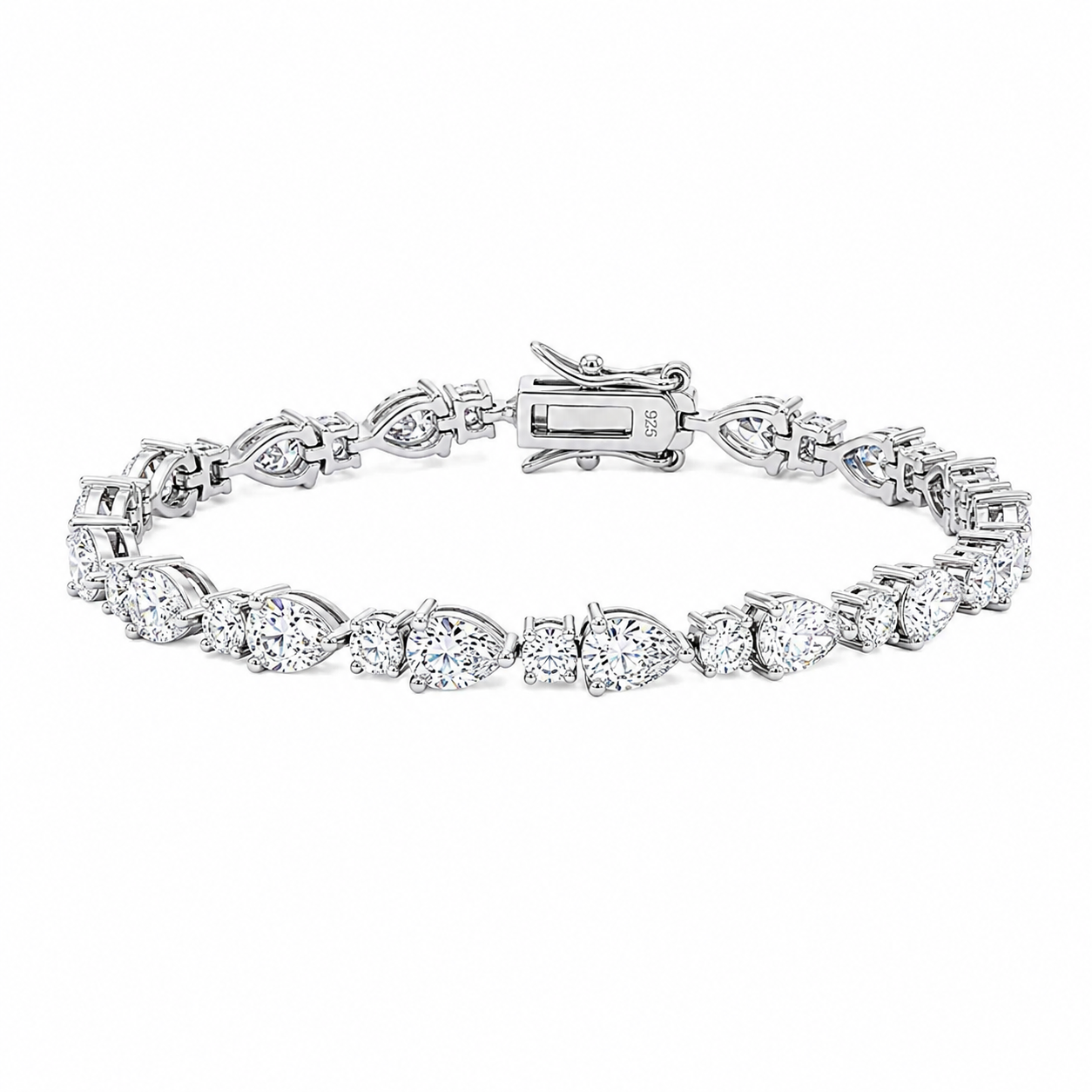 LOTUS 0.5ct Pear Cut + 0.03ct Round Cut Moissanite Bracelet in Sterling Silver - 7 inches