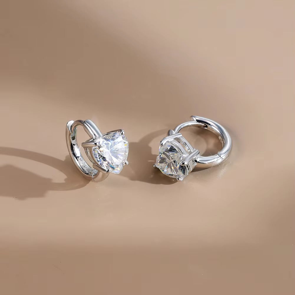 OLYMPIA Heart Cut Moissanite Huggie Earrings – 1 Carat Each (6.5mm)