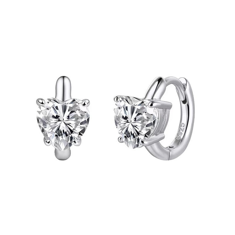 OLYMPIA Heart Cut Moissanite Huggie Earrings – 1 Carat Each (6.5mm)