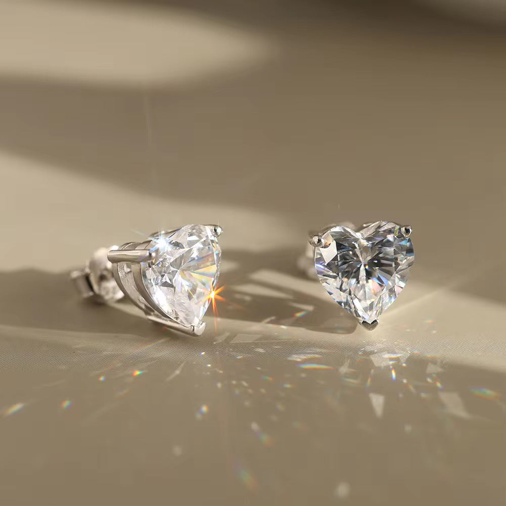 ADORE Heart Cut Moissanite Stud Earrings – 1 Carat Each (6.5mm)
