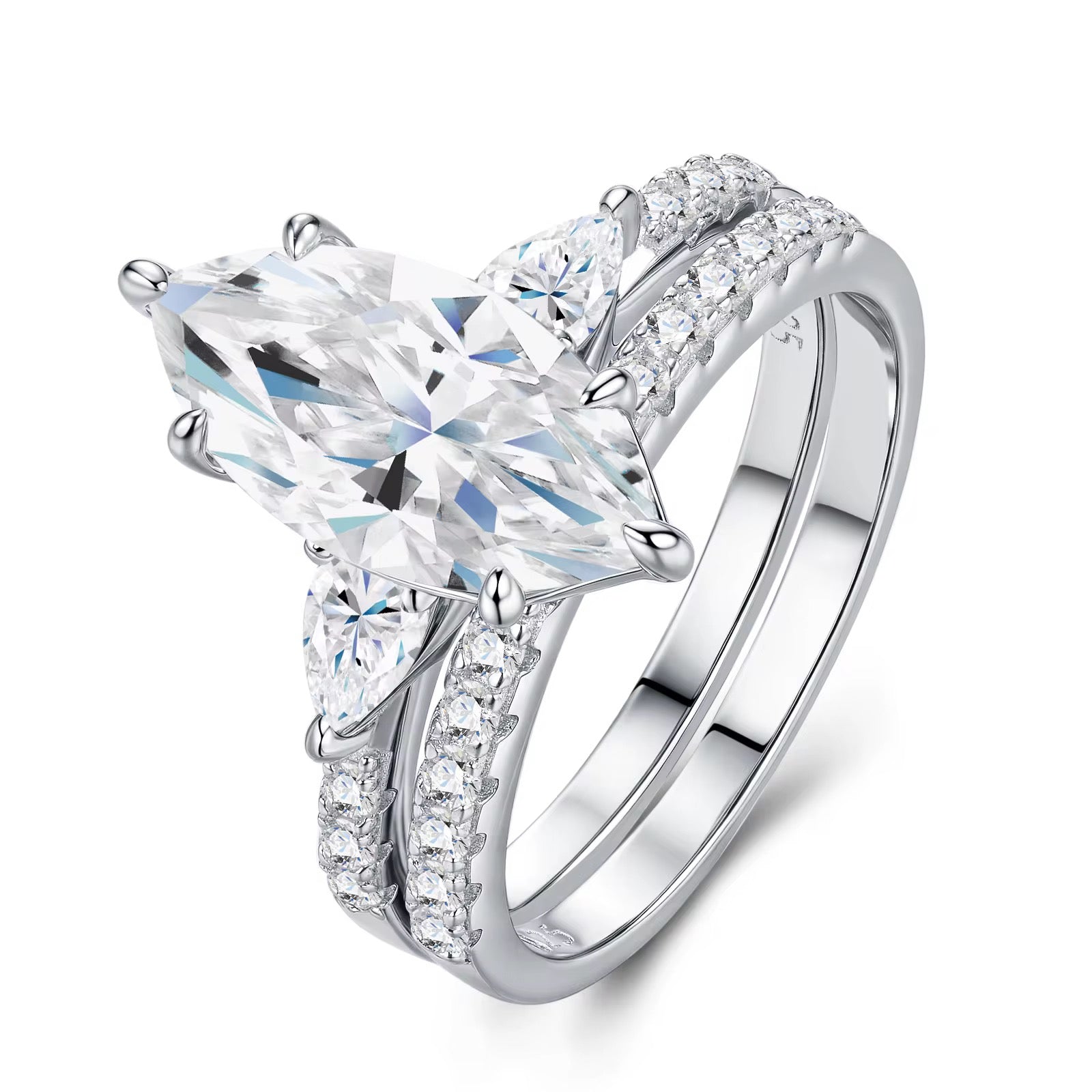 FATIMA 3 Carat Marquise Cut Moissanite Ring set in Sterling Silver