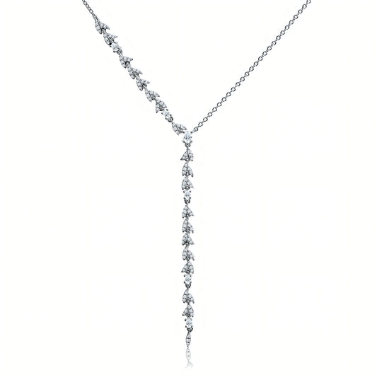 Round shaped simulated diamond necklace in white stone, crafted in sterling silver plated with 18k white gold with rhodium, front side necklace